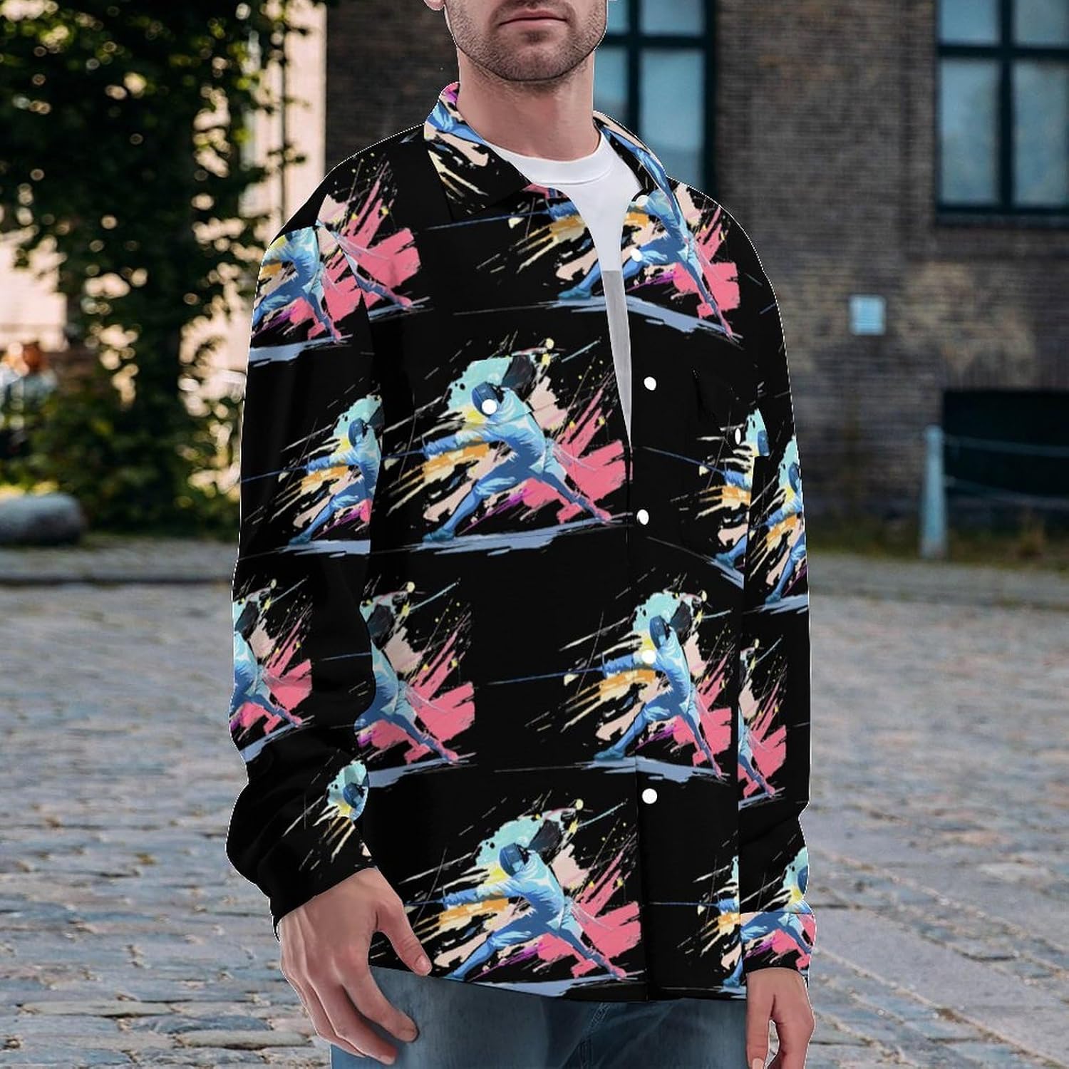 Fencing Fencer Men's Shirts Casual Jacket Long Sleeve Coat Novelty Outwear Tops