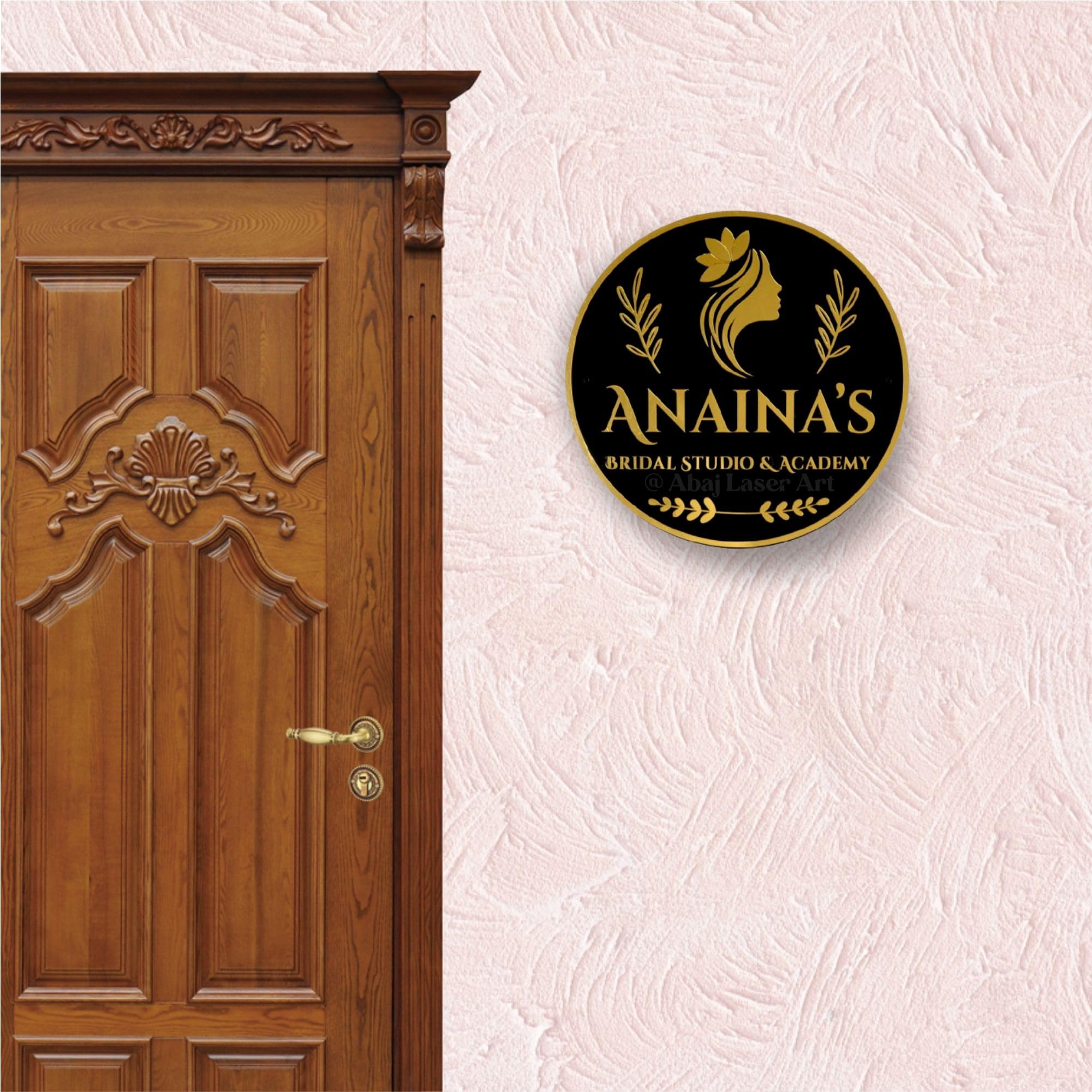 ABAJ Personalized Round Name Board for Salon, 12 * 12 Inch, Golden & Black — Amazon image 5