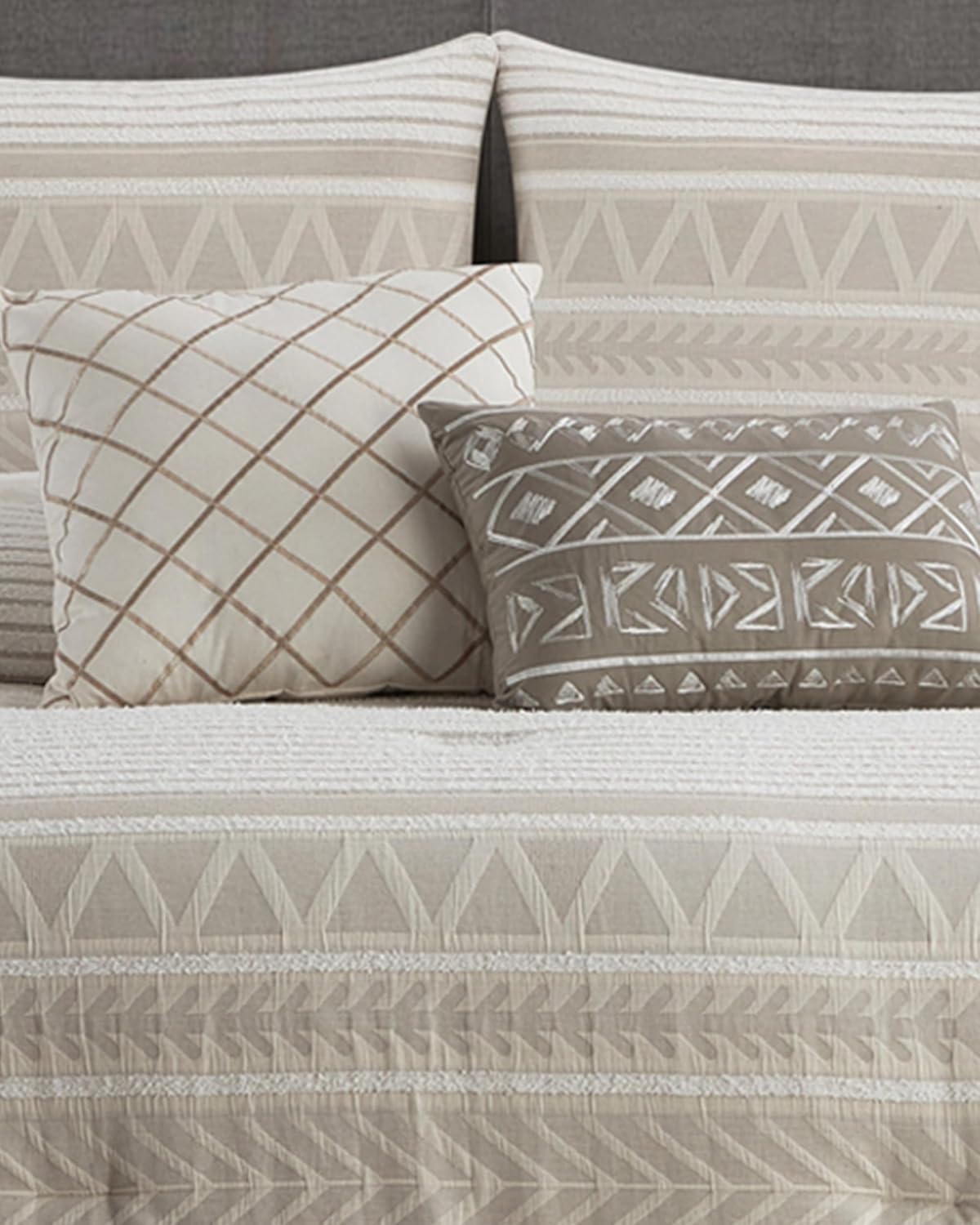 Cotton Comforter Set Queen, Gorgeous Geometric Jacquard, Beige Soft Lightweight Bedding Set for All Seasons, Bedskirt, Pillow Shams and Decor Pillows - Image 5