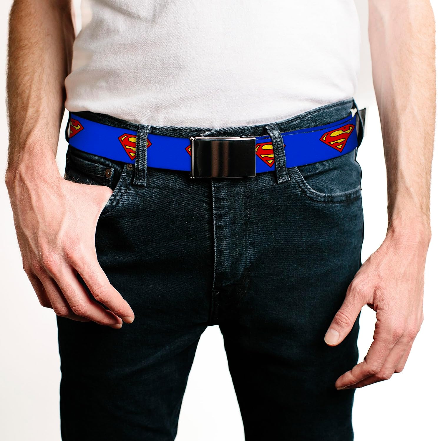 Buckle Down mens Buckle-down Web - Superman Shield Blue Belt, Multicolor, One Size US