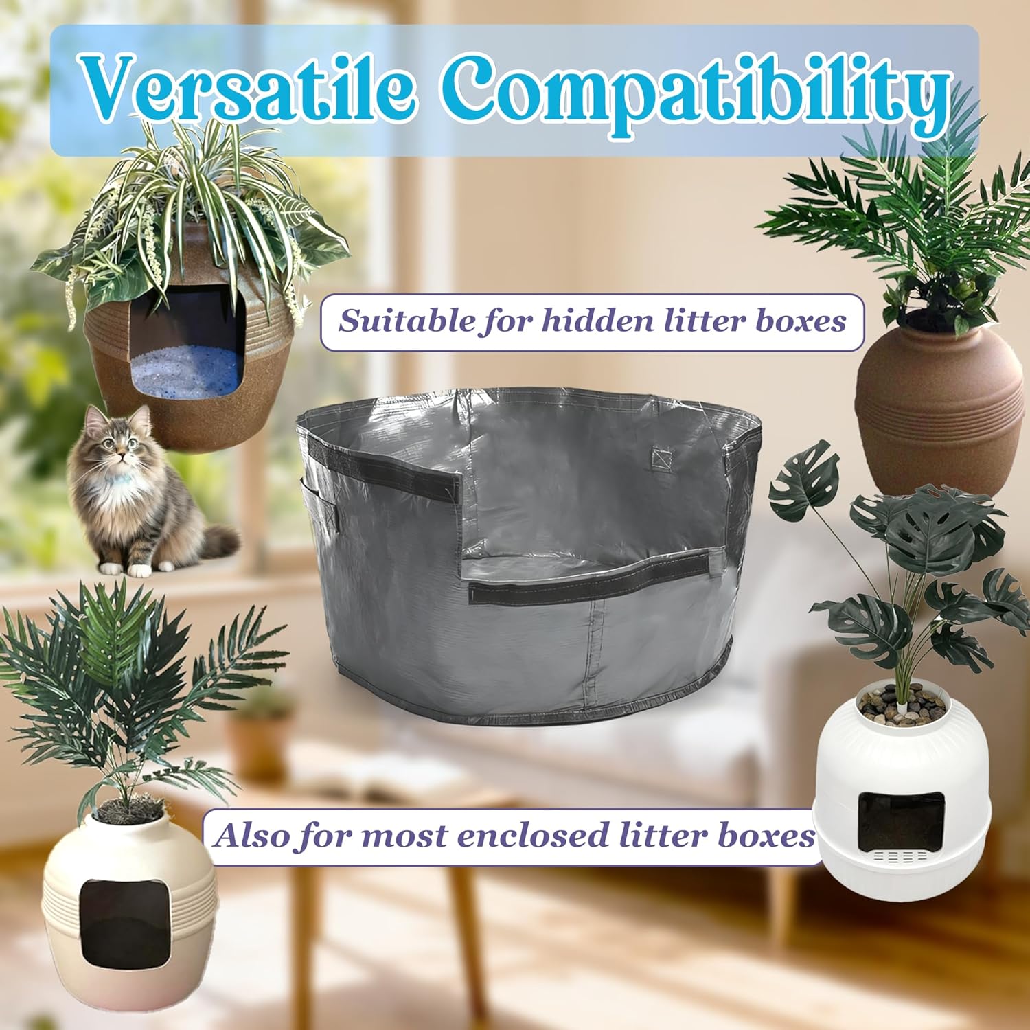 6PCS Cat Litter Box Liners for Hidden Cat Litter Box, Leakproof Waterproof Non-Slip Liner Compatible with Secret Round Boxes, Reusable & Washable, Scratch-Resistant, Machine Washable