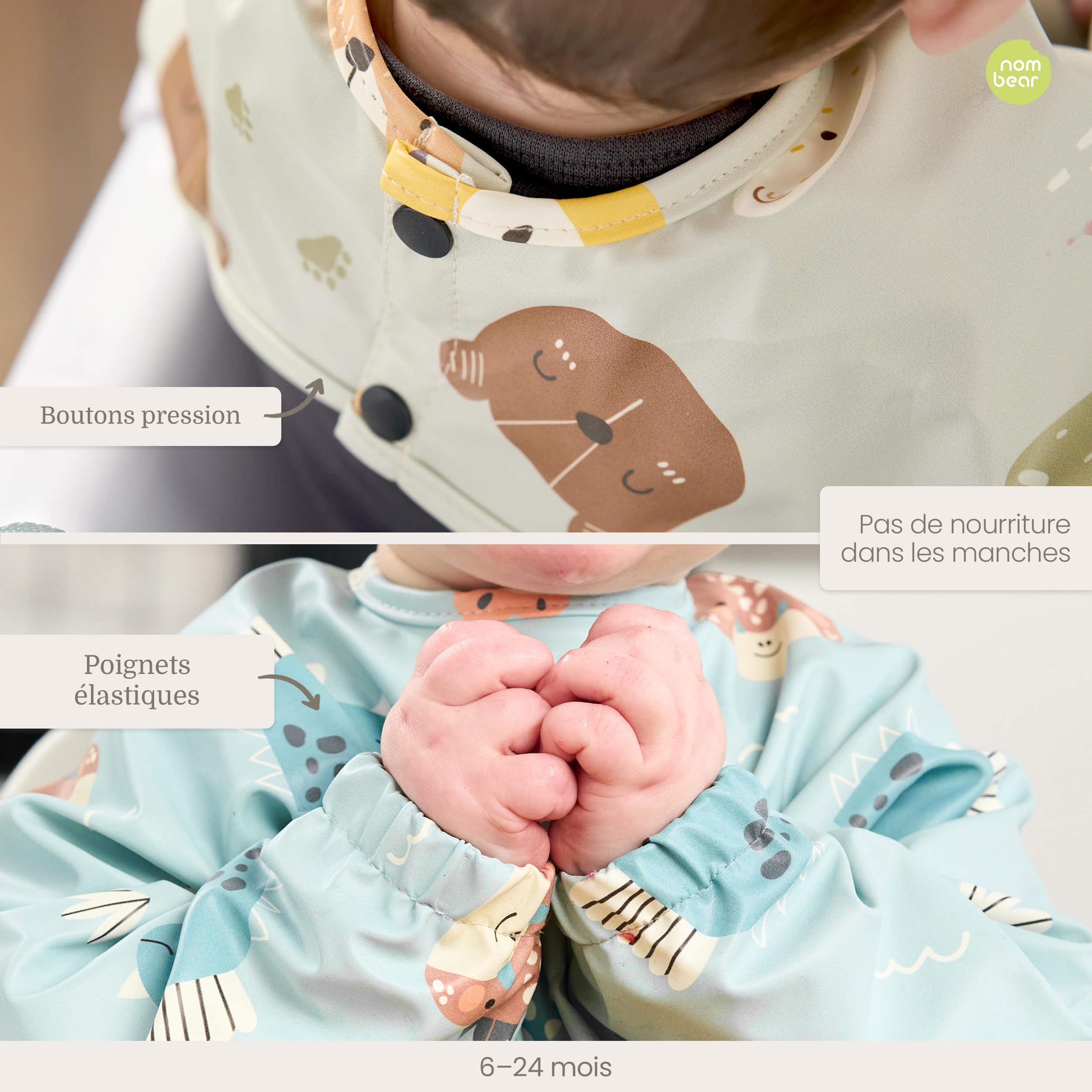 Bavoir Manches Longues pour Bébé - Bavoir Bébé Imperméable, Tablier Bebes pour Manger, Tablier Enfant Repas, Bavoirs DME, Blouse Bebe Repas