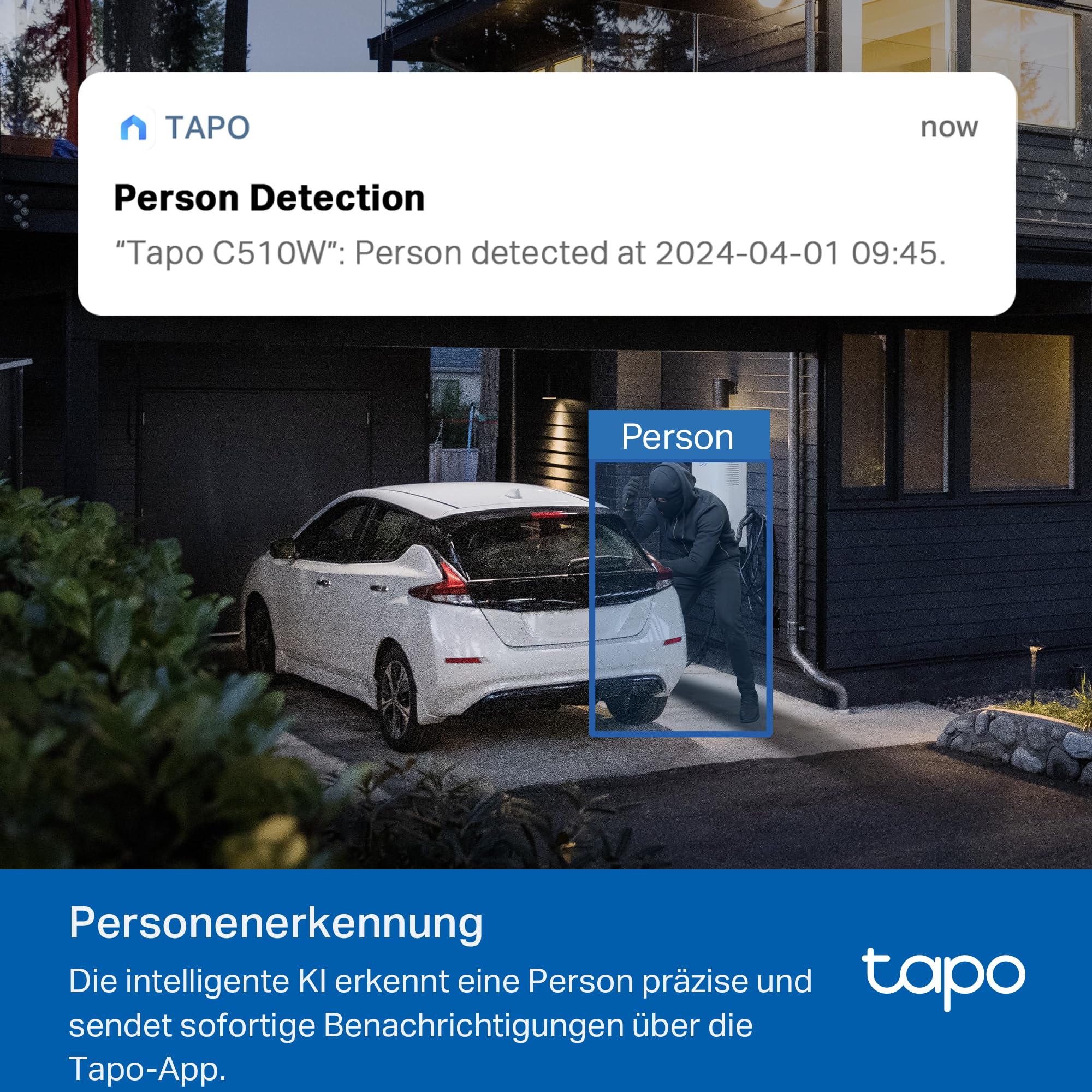 Tapo C51A 2K WLAN Überwachungskamera Außen, 360° Schwenk-/Neige, Vollfarbige Nachtsicht, Personenerkennung, Bewegungsverfolgung, Zwei-Wege-Audio, microSD-Karte bis zu 512 GB