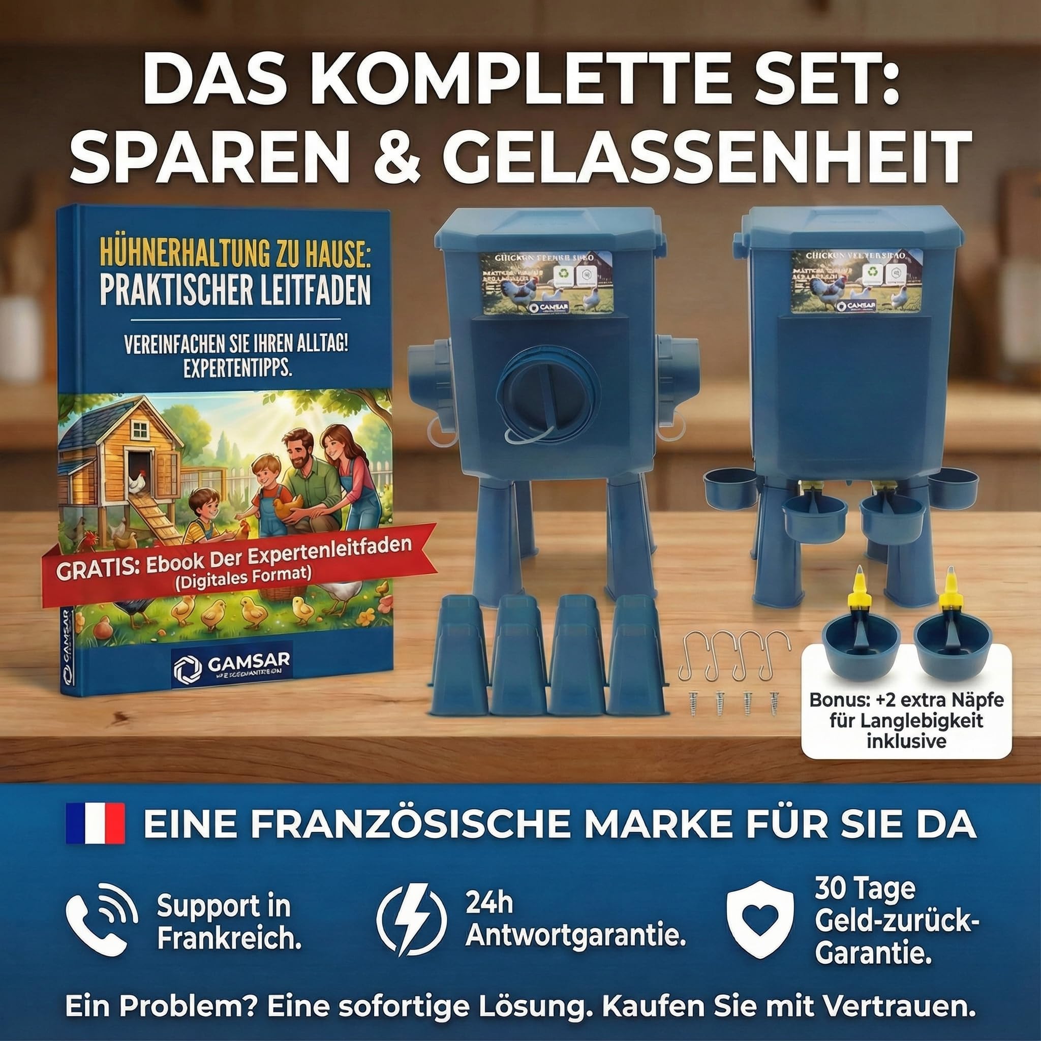 Kit Hühner-Futterautomat & Tränke 12KG/11L – Schädlingssicher, Automatikventil, Anti-Cyanobakterien, Ideal für Mikro-Farmen & Hobbybetriebe, Lange Autonomie, Weniger Nachfüllungen, Robuste