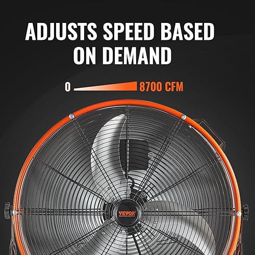 Miniatura 3 de VEVOR Ventilador de tambor industrial de 24 pulgadas, ventilador de alta velocidad de 8900 CFM con control de velocidad continuo, inclinación