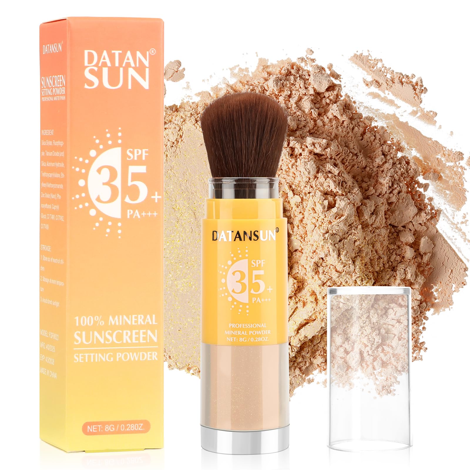 2 IN 1 Powder Sunscreen For Face【SPF 35】【Oil Control】【Lightweight】Matte Finish Mineral Sunscreen Setting Powder For All Skin, 05-Glitter Medium