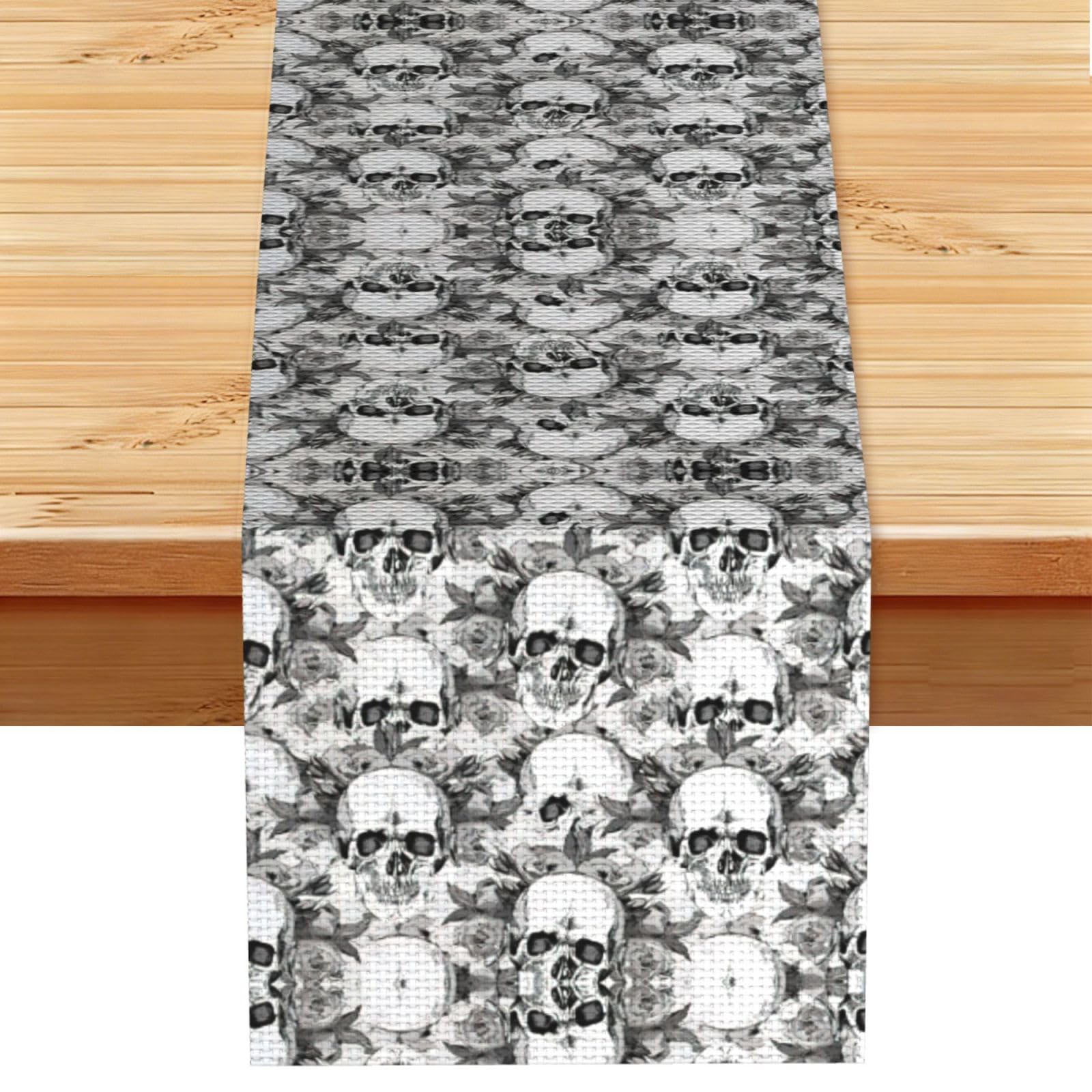 Skull Skeleton Printed Dining Table Runner 13x72 Inch, Non-Fading Decor for Kitchen Dresser Fireplace Mantel