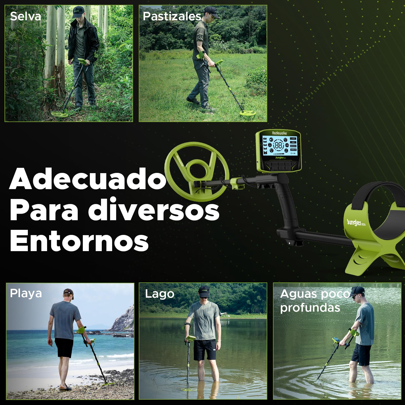 Hazlewolke Detector de Metales Profesional, 5 Modos Profesionales con Mayor precisión 25CM Bobina Impermeable para la búsqueda de Oro