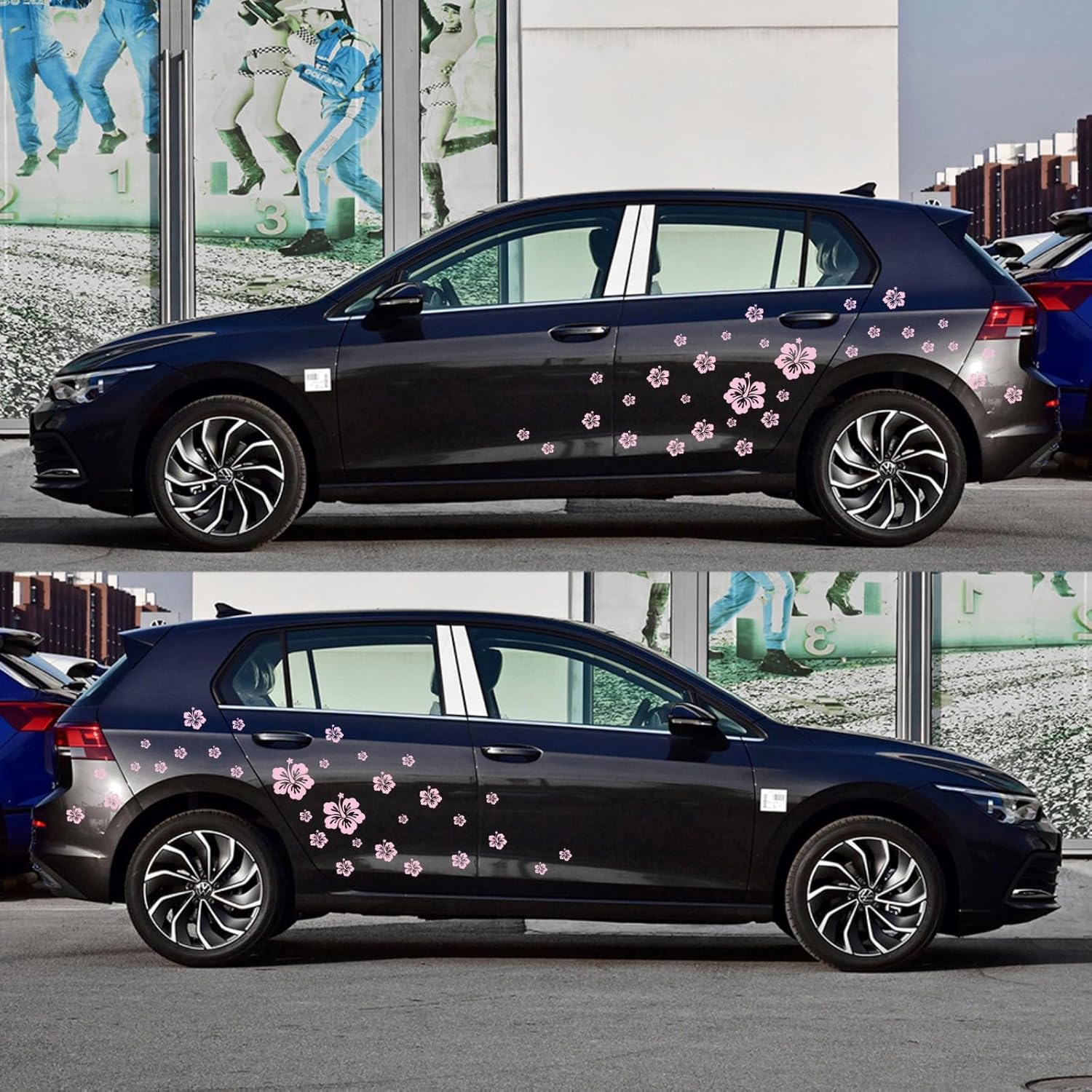 Hibiscus Flower Car Decal, Waterproof Vinyl car Side Door Decorative Sticker Accessories, car Body Hoods, SUVs, Trucks, Motorcycles, Doors, Walls, Laptops (64PCS) (Glossy Pink) - Image 6