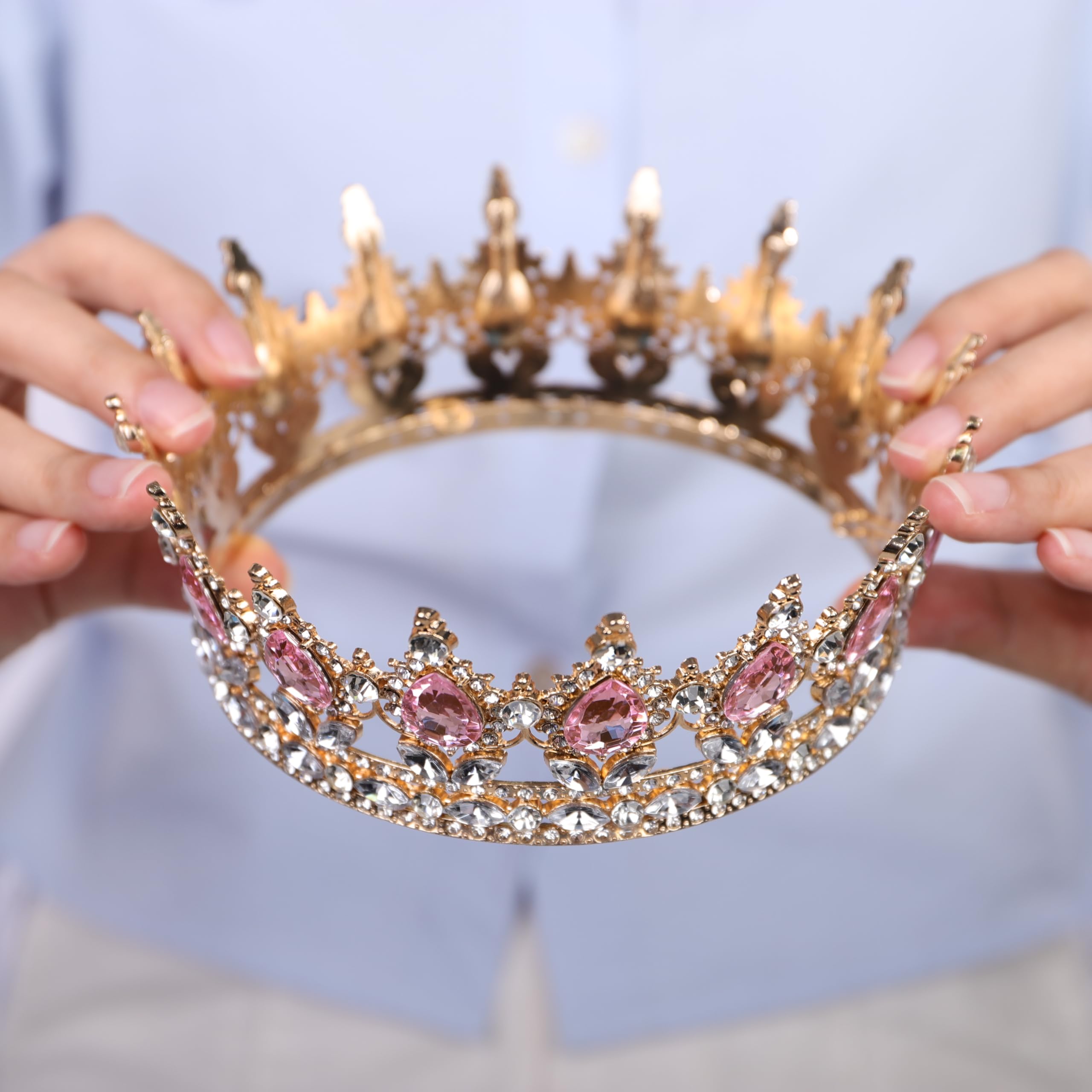 JWICOS Kryształowa diadem dla kobiet, kryształ górski, ślub, pełna okrągła tiara, akcesoria do włosów dla dziewcząt, kostium na przyjęcie urodzinowe