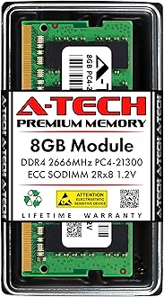 A-Tech 8GB DDR4 2666MHz PC4-21300 ECC SODIMM 2Rx8 Dual Rank 1.2V 260-Pin RAM Memory Upgrade Module for Microserver, Workstation, and Networking Platforms