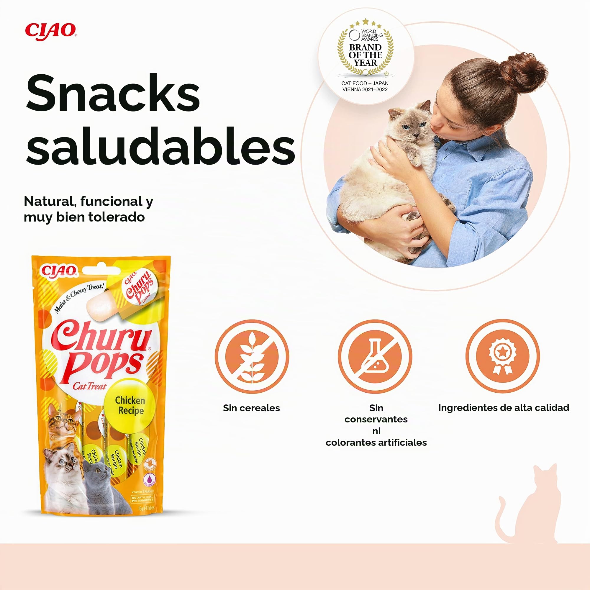 INABA Churu Pops Snack para Gatos en Barra de Gelatina de Pollo – 12 Paquetes (48 Barras x 15 g) – Comida Saludable y Sabrosa para Gatos, Textura Suave – Snack sin Conservantes