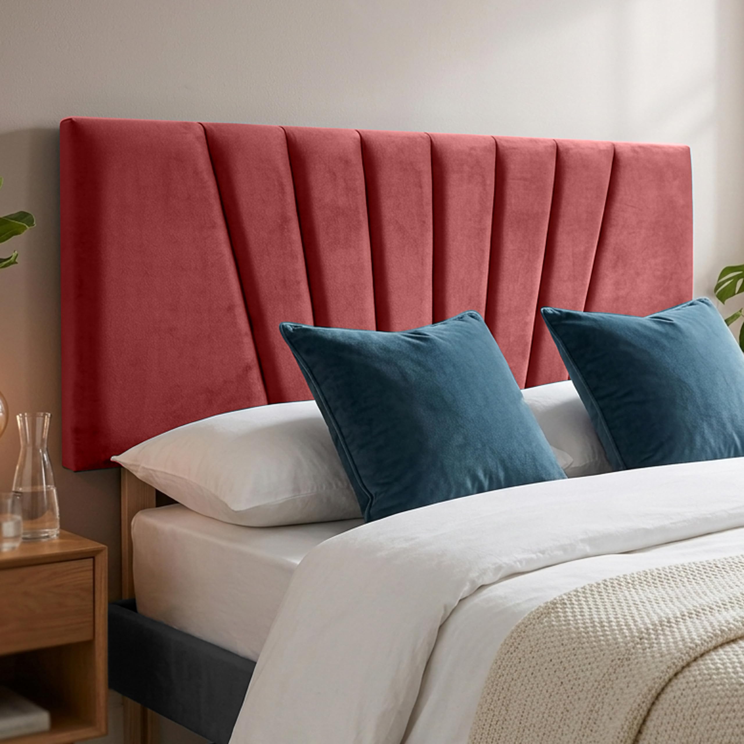 BEDELUNA Headboards for Bed - 24” Sunrise Plush Fabric Headboard - Elegant Divan Bed Thick Padding Bed Headboards, Luxury Bedroom & Hotel Furniture