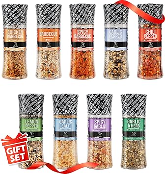 Soeos Spice Seasoning Set of 9 with Integrated Grinders, Individual Spice Grinder, Pure and Fresh Perfect for BBQ Seasoning Gift Set