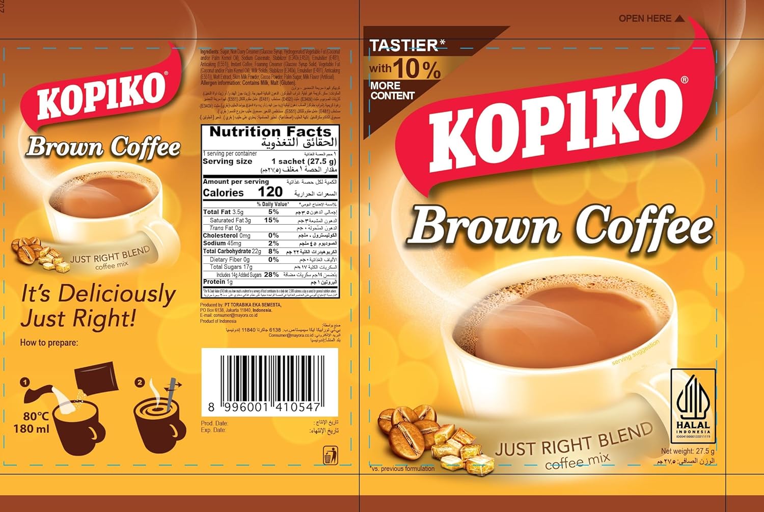 Kopiko Instant Brown Coffee, 8.8 oz (10 Sachets), 3 Bags