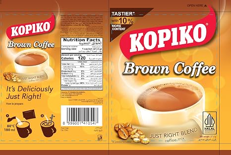 Kopiko Brown Coffee Just Right Mixed Coffee Mix 10 Bags (1 Pack)