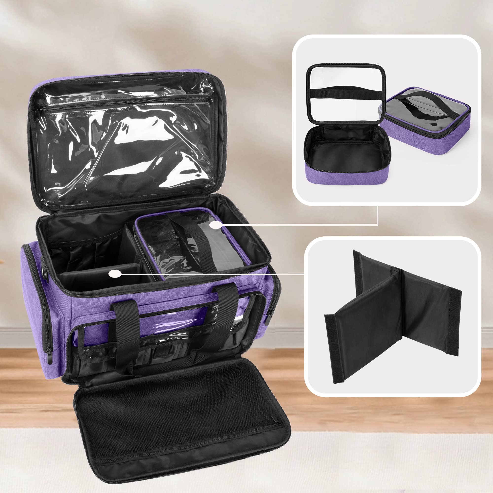 BAFASO Make up Organizer Tasche, Kosmetiktasche für Frauen, Kulturtasche Damen Groß, Tragetasche für Kosmetika und Make up, (Patent angemeldet), Lila | Mit 2 abnehmbaren Taschen und Trennwänden zur Aufbewahrung von Make-up und Haaraccessoires (zum Patent