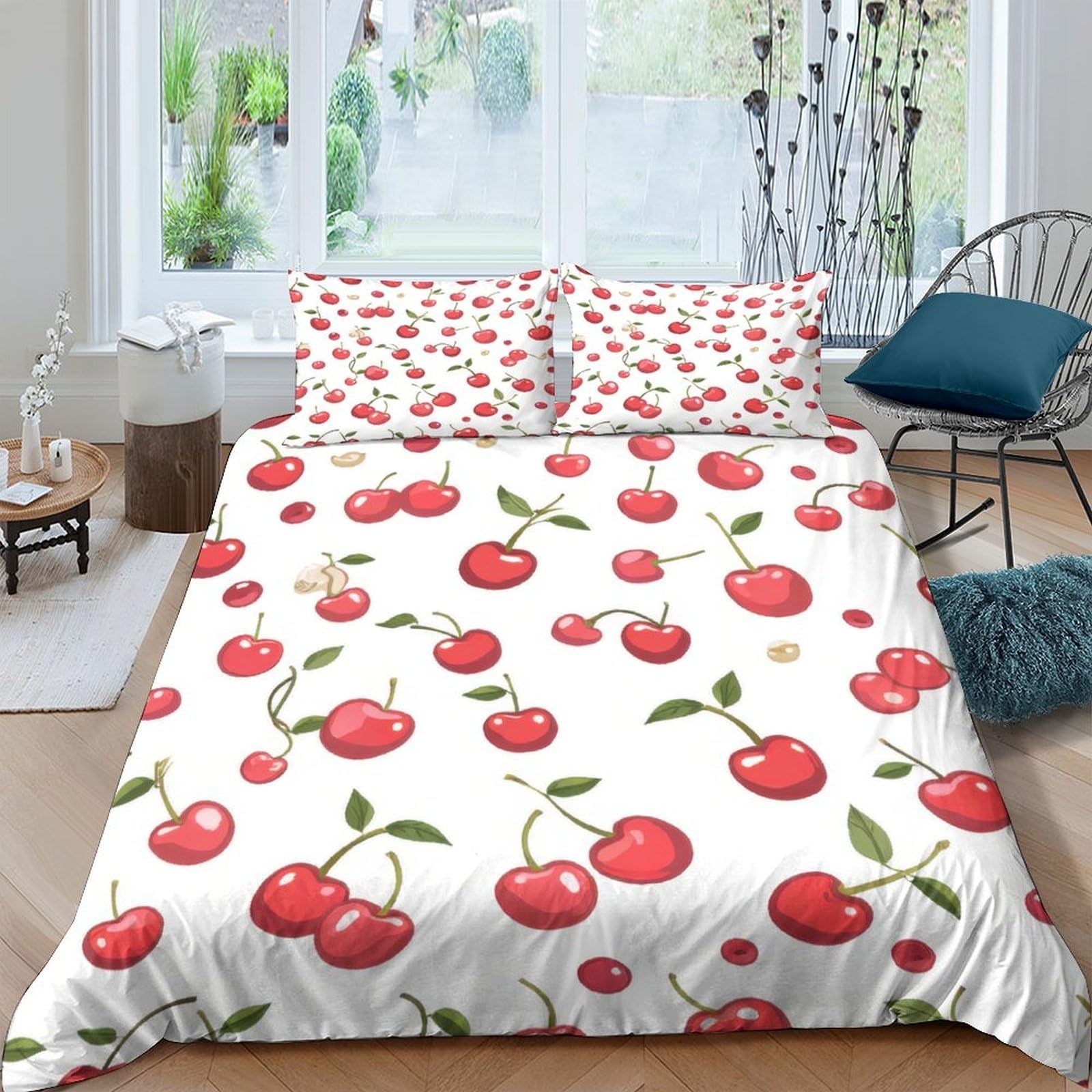 Ctjqhvkz Style-9 3D Printed Cherry Fruit Fitted Sheet Microfiber Soft Red Pattern Bed Cover For Bedroom Guest Room Mattress Protection Single（135X200cm）