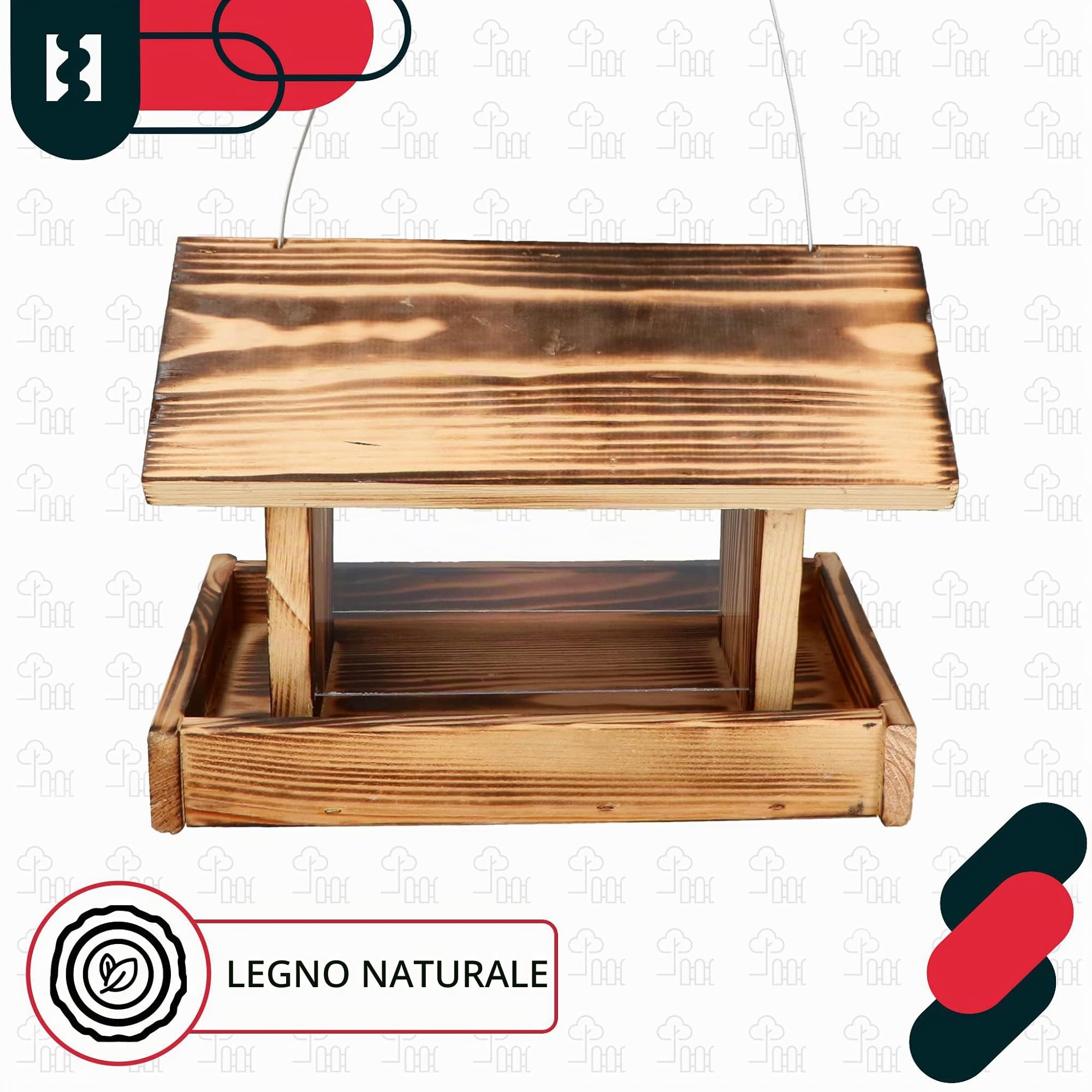 KOTARBAU® Mangiatoia per Uccelli da Esterno - Legno - 28x18x20 cm - Naturale - Con Pareti In Acrilico Trasparente - 0.5 kg Di Mangime - Mangiatoia Uccelli Selvatici - Decorazione da Giardino