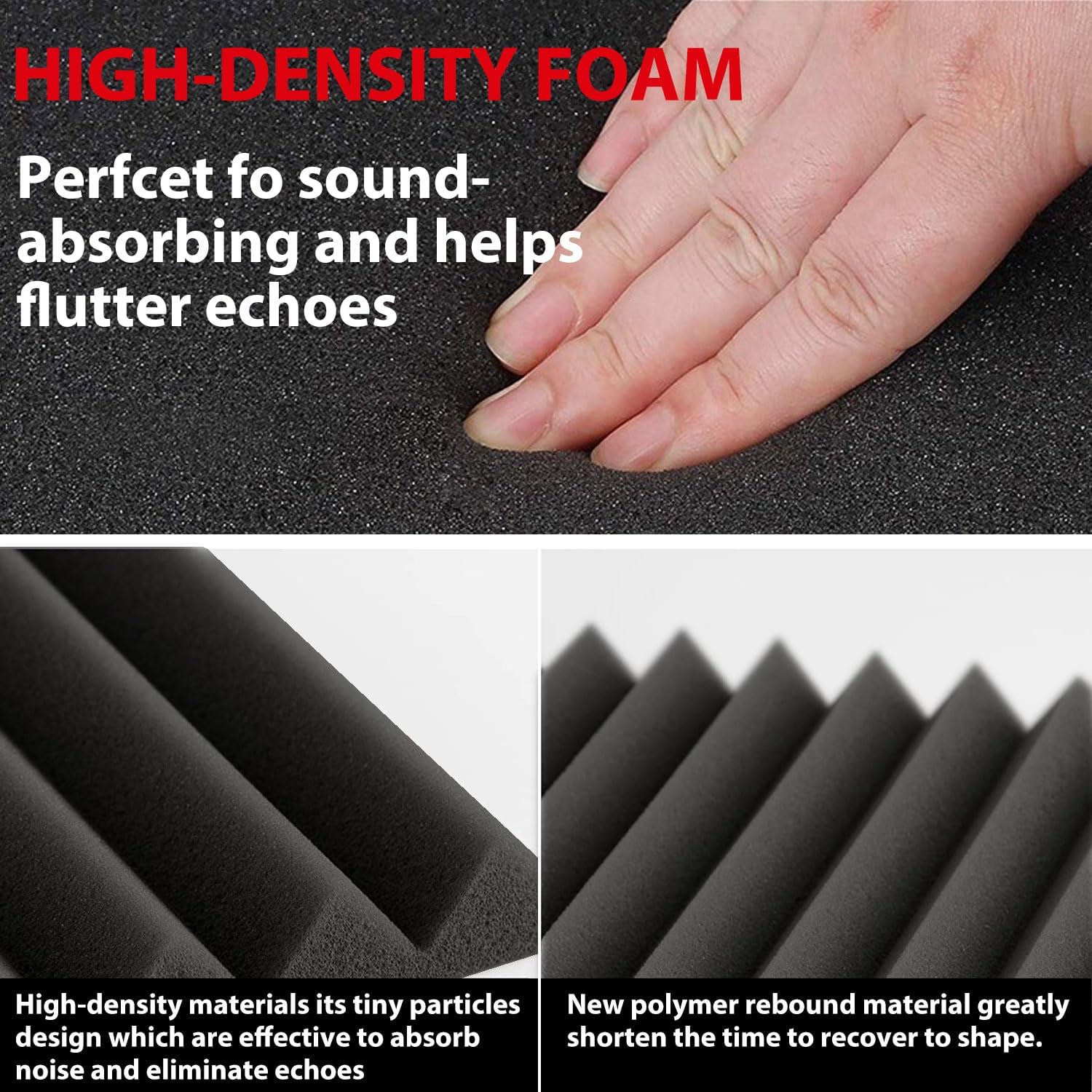 FONESO Wedge Design Acoustic Foam Panels,High-Density Soundproof Foam Wall Panels for Wall, Ceiling, Quick-Recovery Noise Dampening Panels for Office, Studio and Home (59''X24''X2'' (1 PCS))