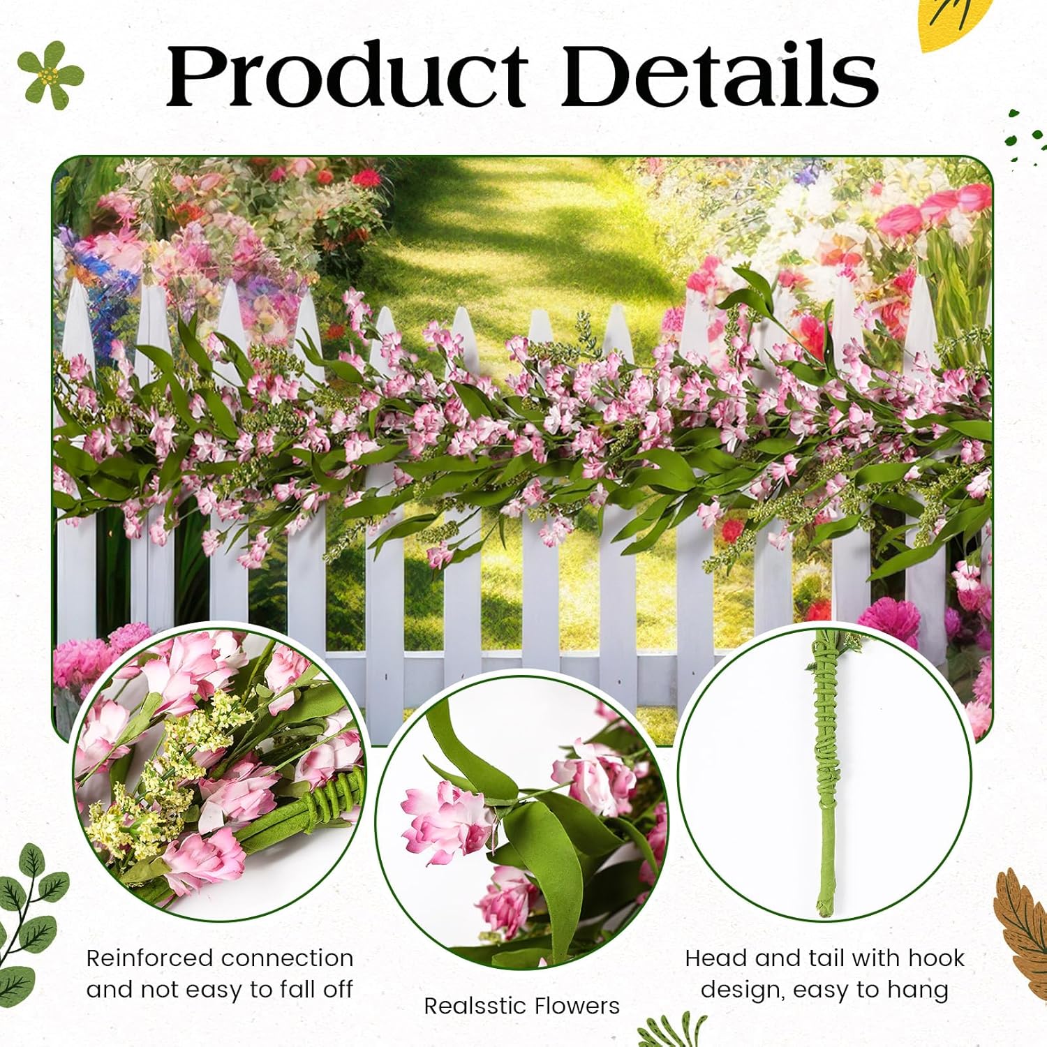 Dingion 2 Pack 6 ft Artificial Wildflower Garland Spring Summer Garland Faux Flower Hanging Vine Decor Spring Wreath for Indoor Outdoor Home Door Window Wall Wedding Arch Porch Decor