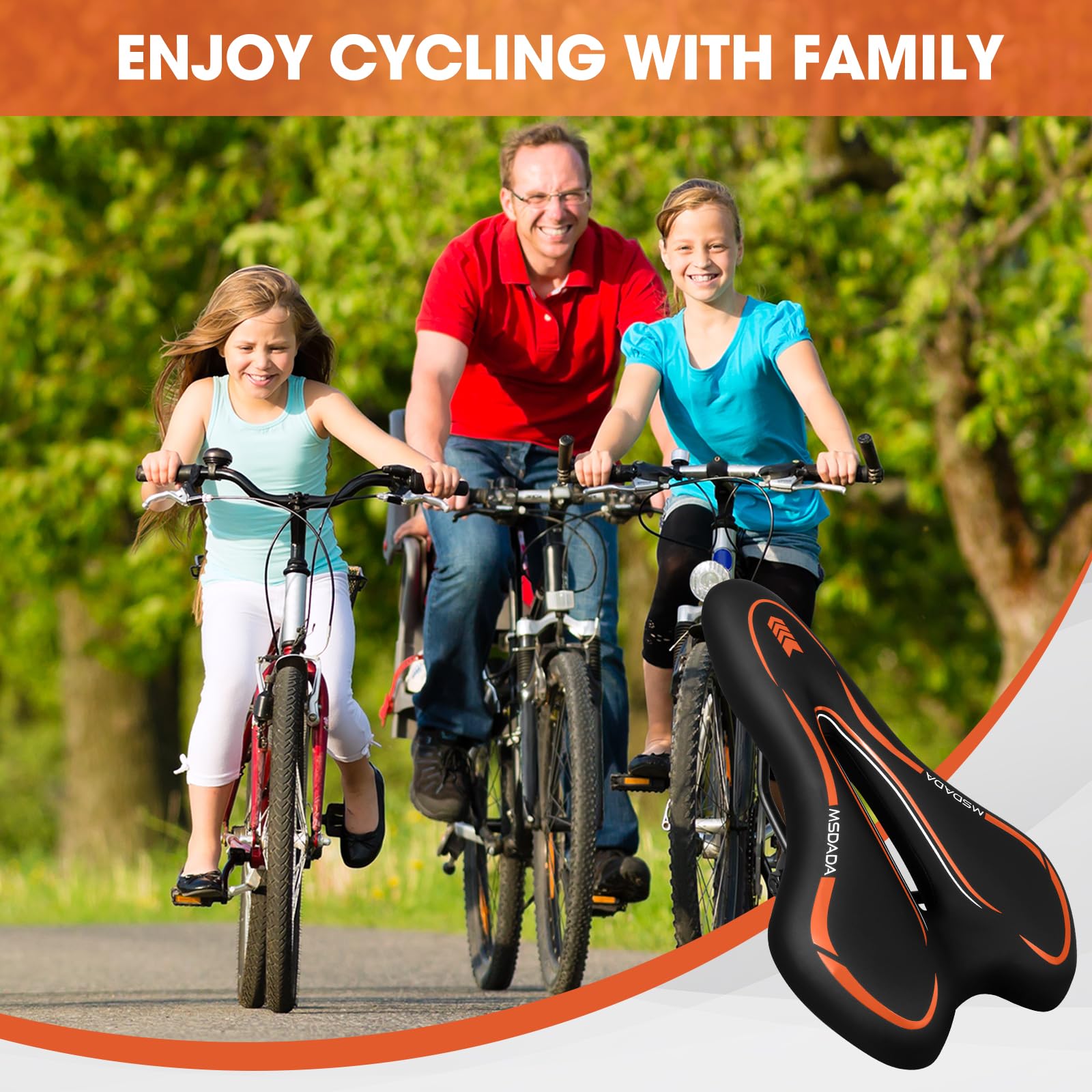 MSDADA Selle de Vélo en Gel Large - Selle de Vélo pour Homme et Femme, Étanche,Selle Vélo Confort Ergonomique ,pour Vélo de Route, Vélos Pliants, VTT, Vélo d'exercice, Vélo de Ville, Vélo