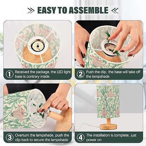 Miniatura 4 de Retro Pink Bellflower Green Leaves Bed Side Lamp Night Lampsnight Light for Bedside Table Table Lamps for Girls Classic lámparas de mesa de