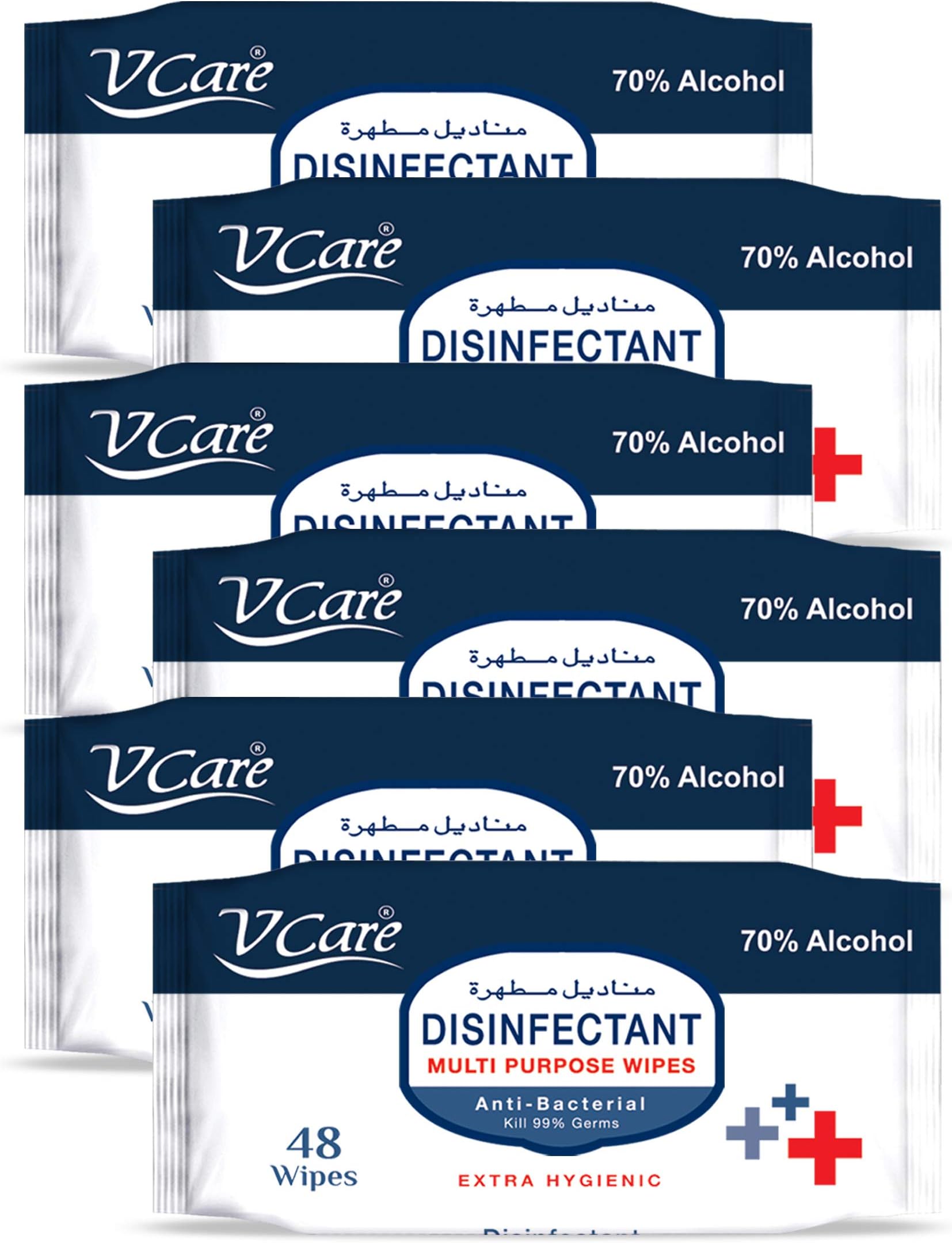Disinfectant Multi-Purpose Anti Bacterial Wipes - 48'S | Kills 99.9% Of Germs | Cleans And Protects Surfaces | (Pack Of 6)