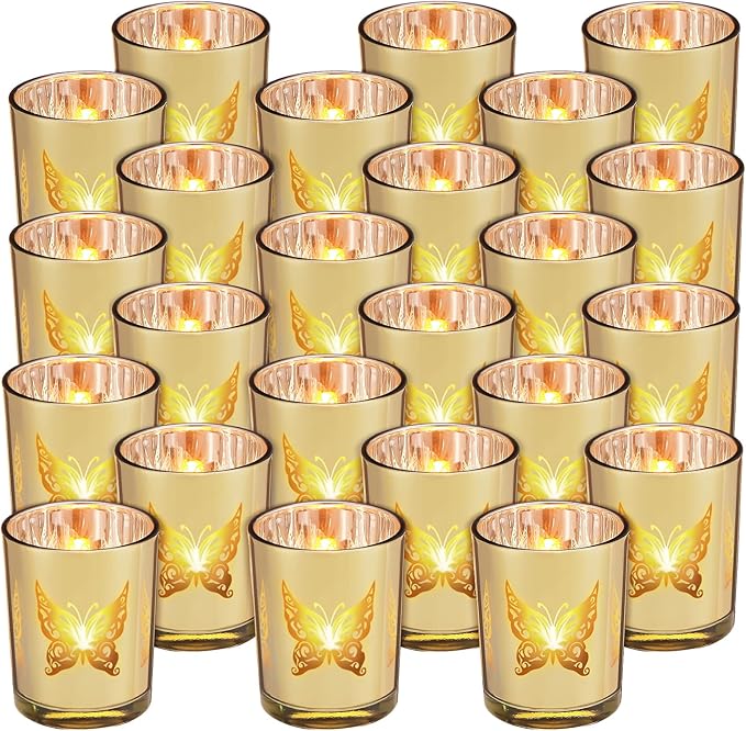 Lallisa 24 Pcs Gold Votive Candle Holders Tea Light Gold