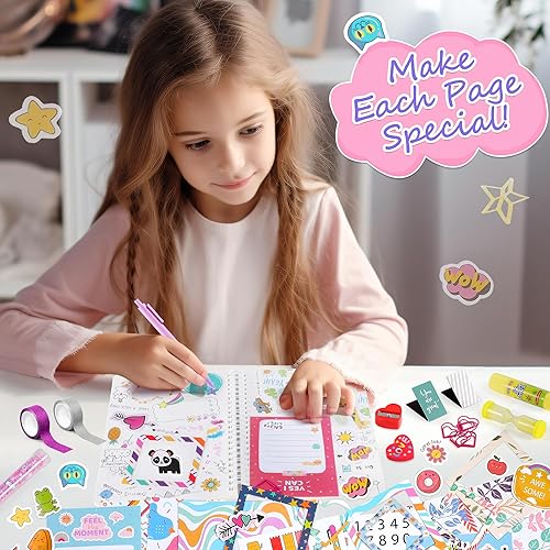 Miniatura 5 de Juego de diario para niñas de 8 a 12 años, regalos de Navidad para niñas de 8, 9, 10, 11, 12, 13, 14 años, kit de álbum de recortes de diario y