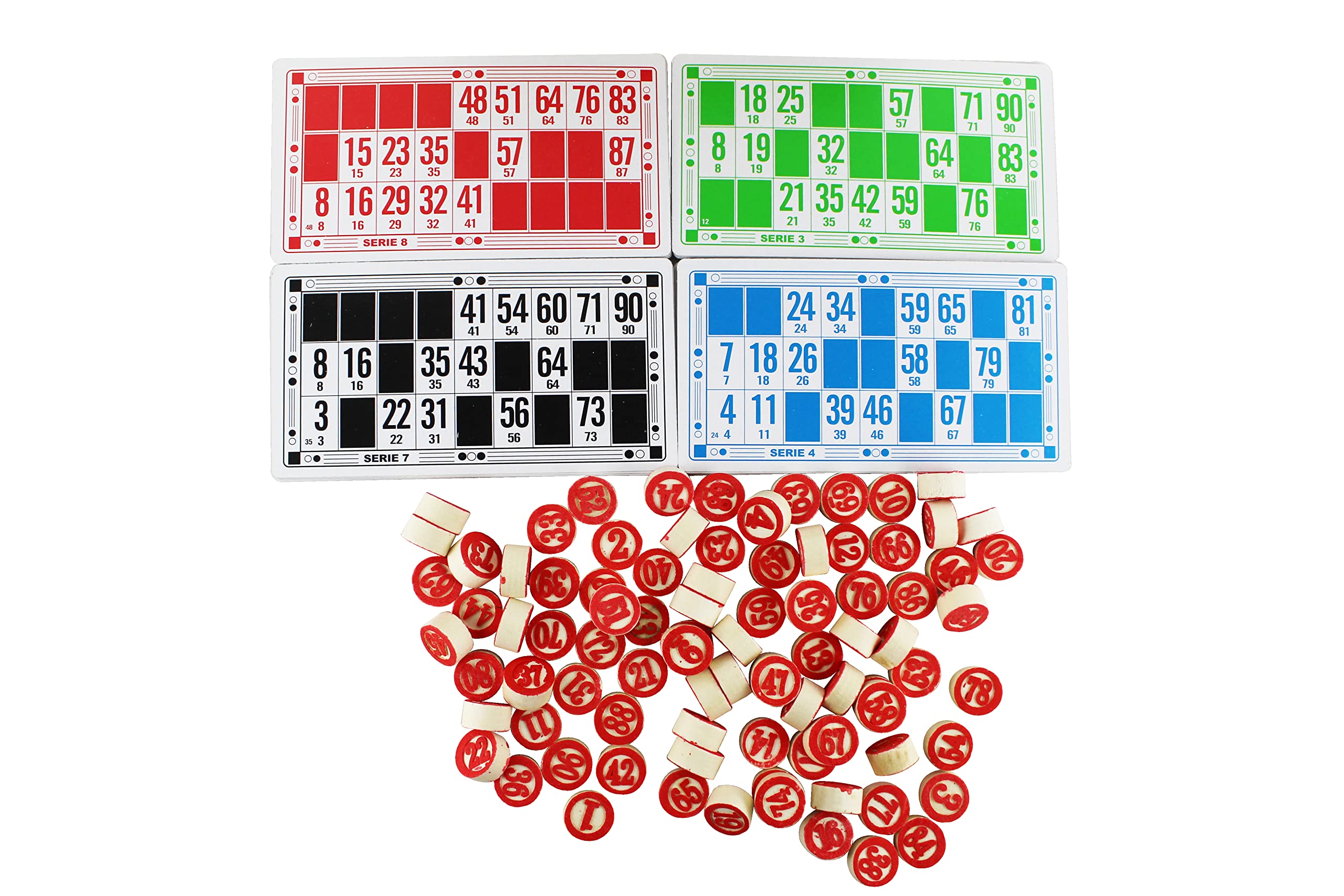 ISDI Gry bingo i loteria 48 kart i 90 dwustronnych klocków z drewnianym pudełkiem do przechowywania
