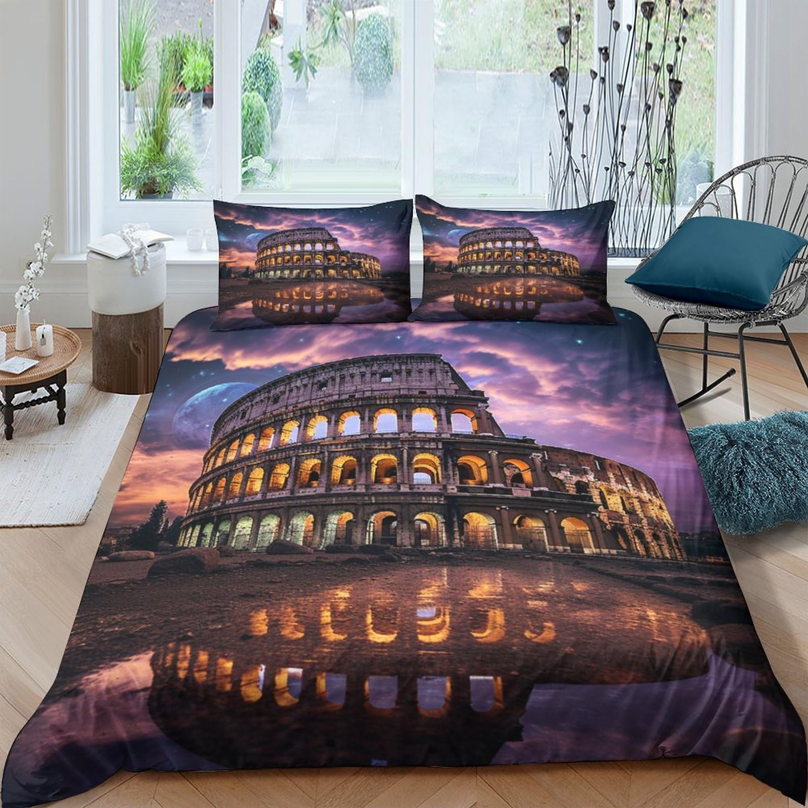 Housse de couette 3D lit 2 personnes avec taies d'oreiller et zip Colisée