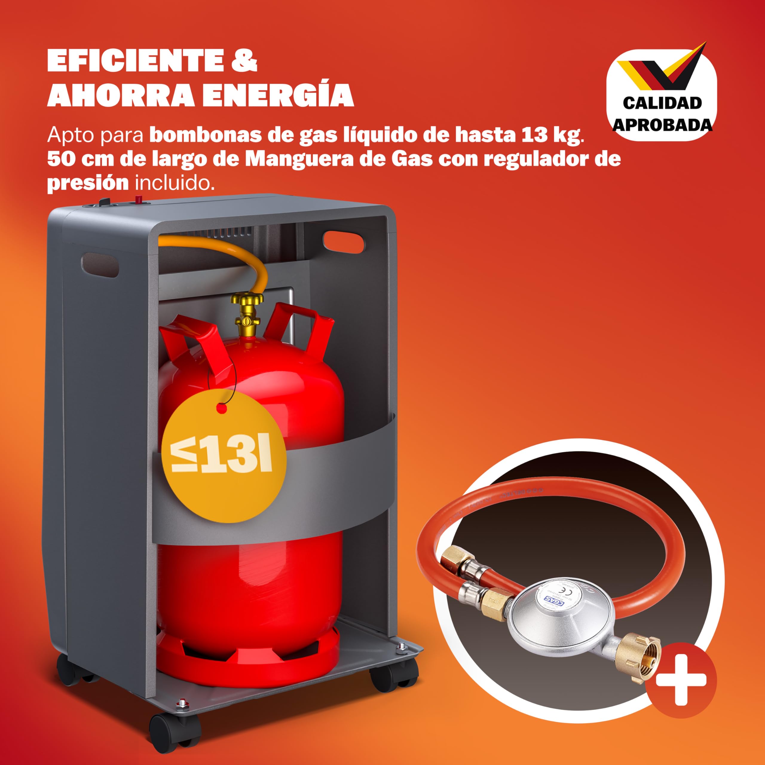 MONZANA® Calefactor de Gas 4200W Estufa Cerámica Regulador de Presión Bajo Consumo Camping Chimenea Móvil