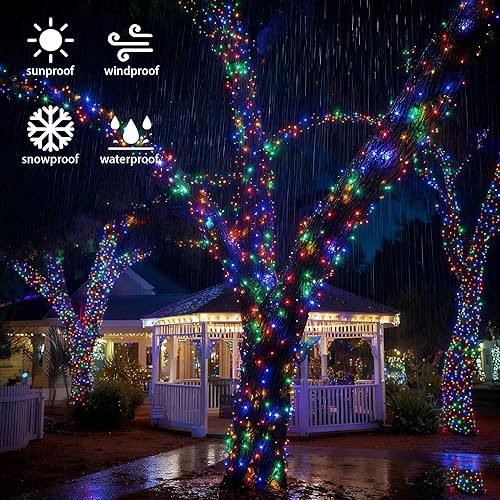 Vista 193 de TW SHINE Luces de Navidad, 200 luces LED de 66 pies para exteriores enchufables con 8 modos, luz impermeable para exteriores, decoraciones de Blanco