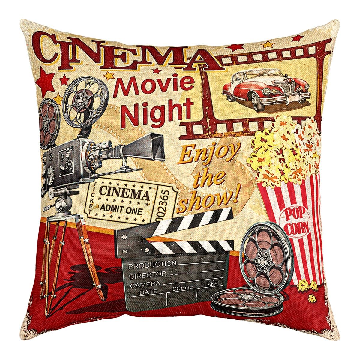 Federa Per Cuscino 50x50 Cm Con Motivo Popcorn E Ciak – Morbida In Cotone Velluto, Double Face Con Cerniera, Per Divano E Camera - 2