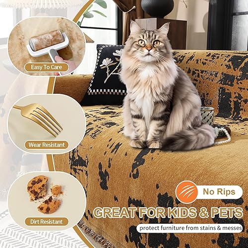 Miniatura 67 de HANDONTIME fundas de sofá beige para sofá, fundas boho de jacquard y corduroy para perros, funda de sofá de felpilla para perros, protector suave