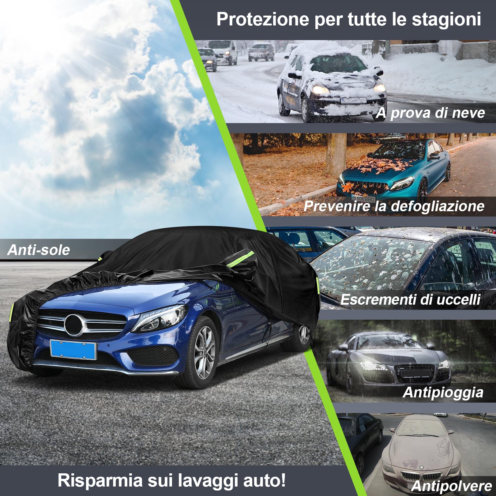 Copertura per auto Coperture universali spesse Coperture esterne impermeabili per auto invernali Tendalino esterno Protezione solare Ave di neve Accessori antipolvere  34