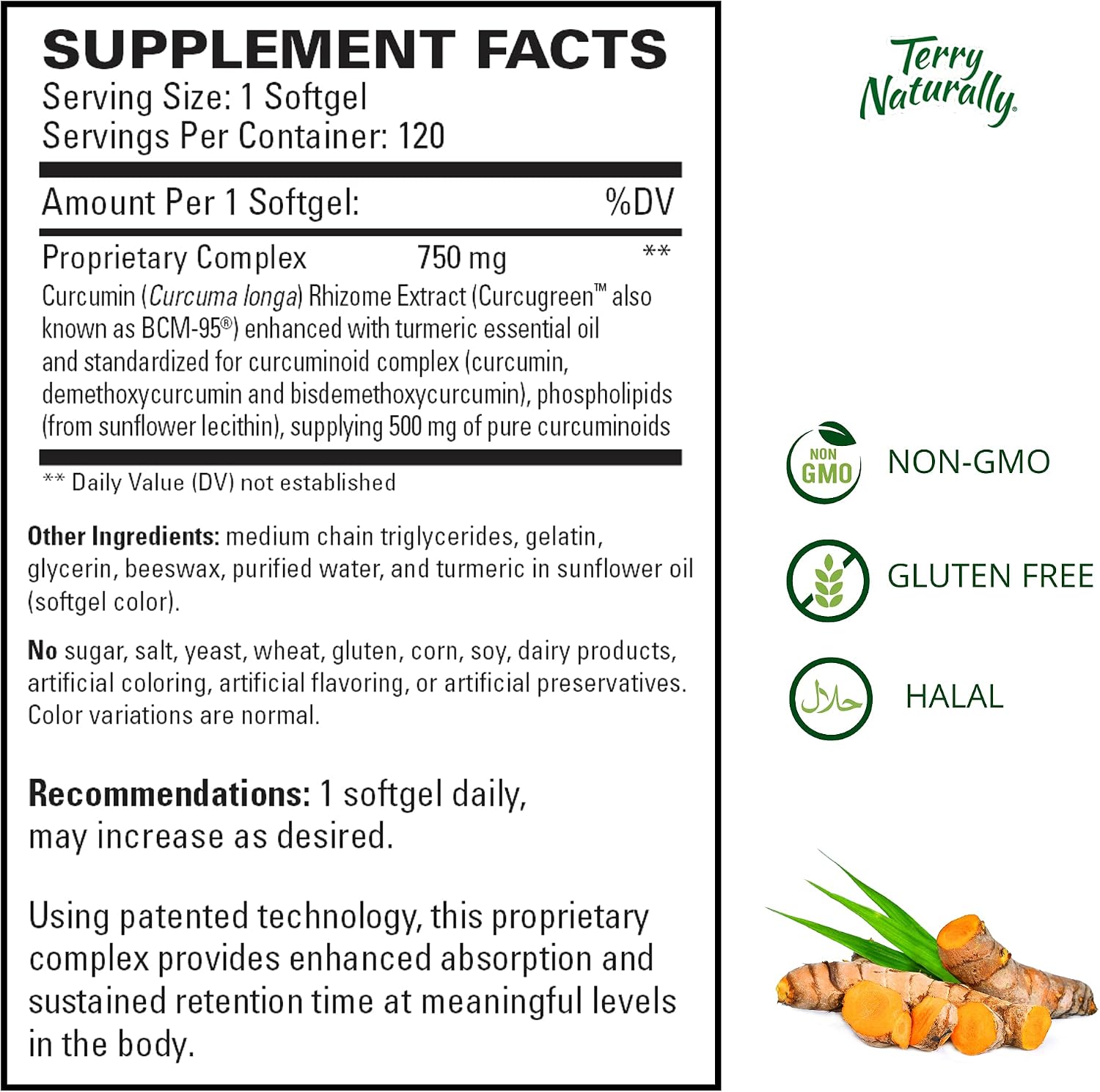 Terry Naturally CuraMed 750 mg (2 Pack) - 120 Softgels - Superior Absorption BCM-95 Curcumin Supplement, Promotes Healthy Inflammation Response - Non-GMO, Gluten-Free, Halal - 240 Total Servings