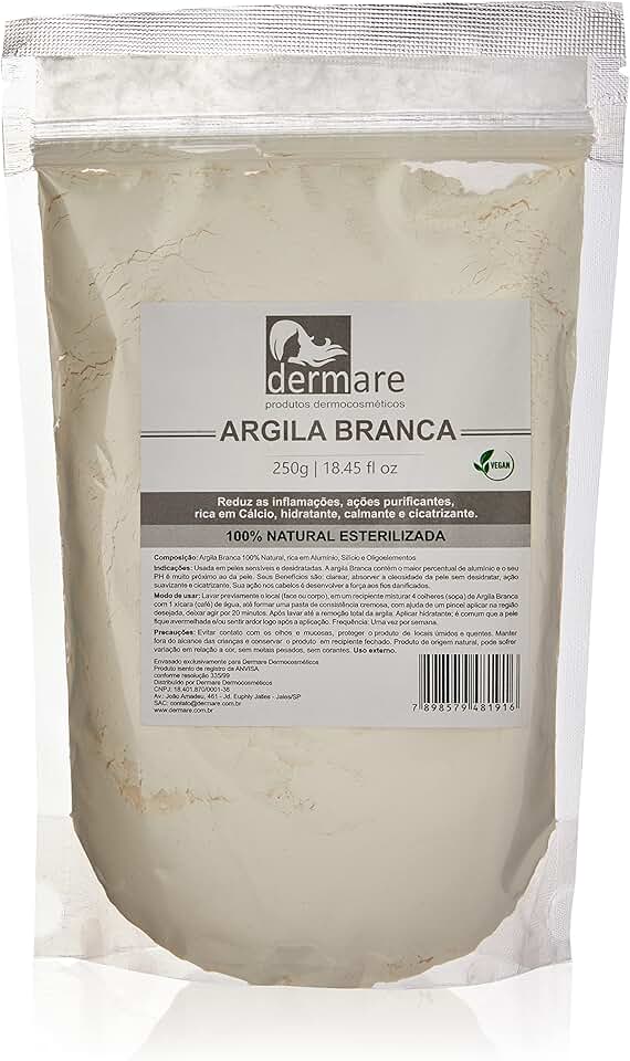 Dermare Argila Branca Clareadora 250g – Peles Sensíveis e Desidratadas | Uso Facial, Corporal e Capilar