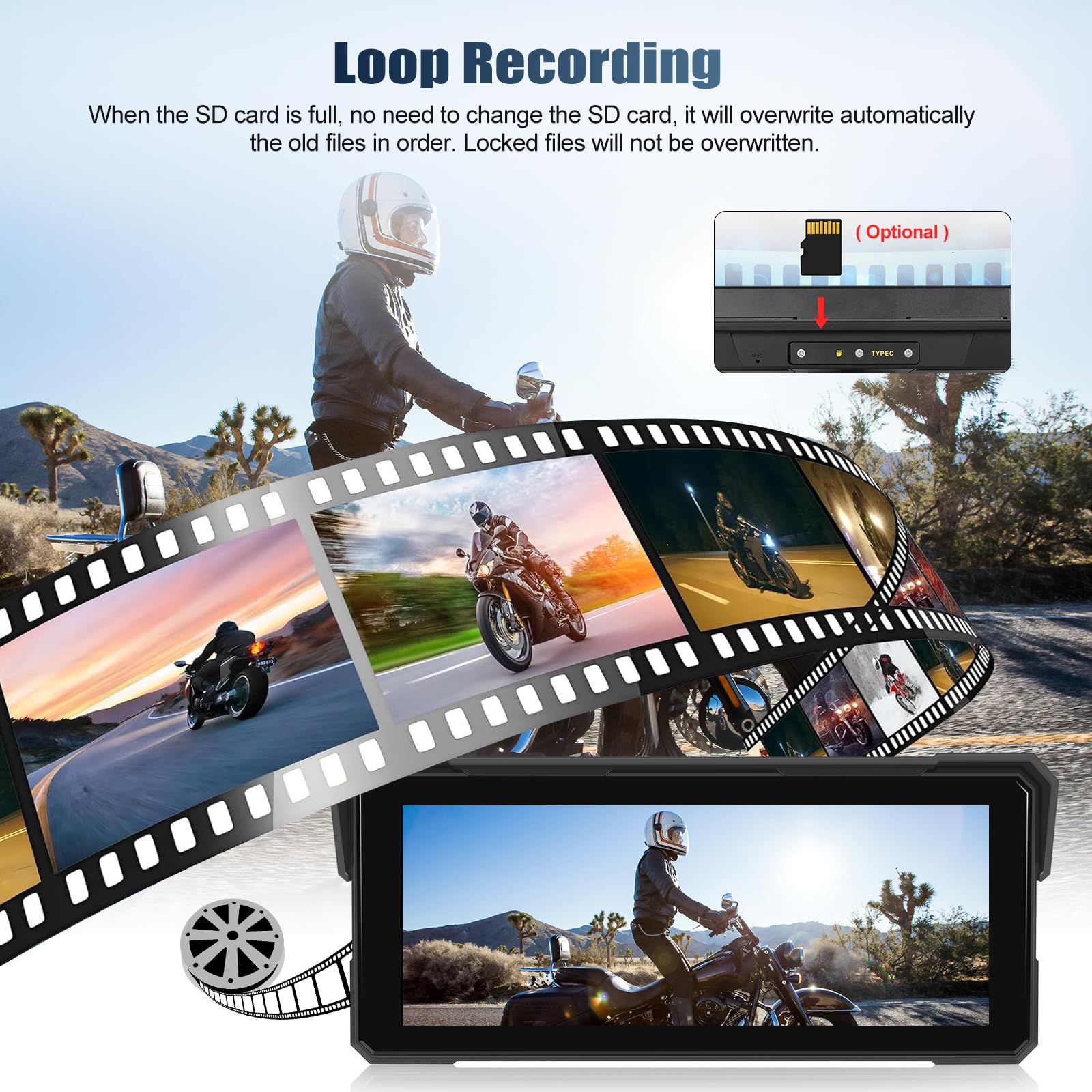 CAMECHO Wireless Carplay Moto Schermo per Moto, 8.1 pollici Navigatore moto con Doppia Telecamera AV/AR IP68, CarPlay & Android Auto Senza Fili, Bluetooth | HD 1600x600, Montaggio Universale