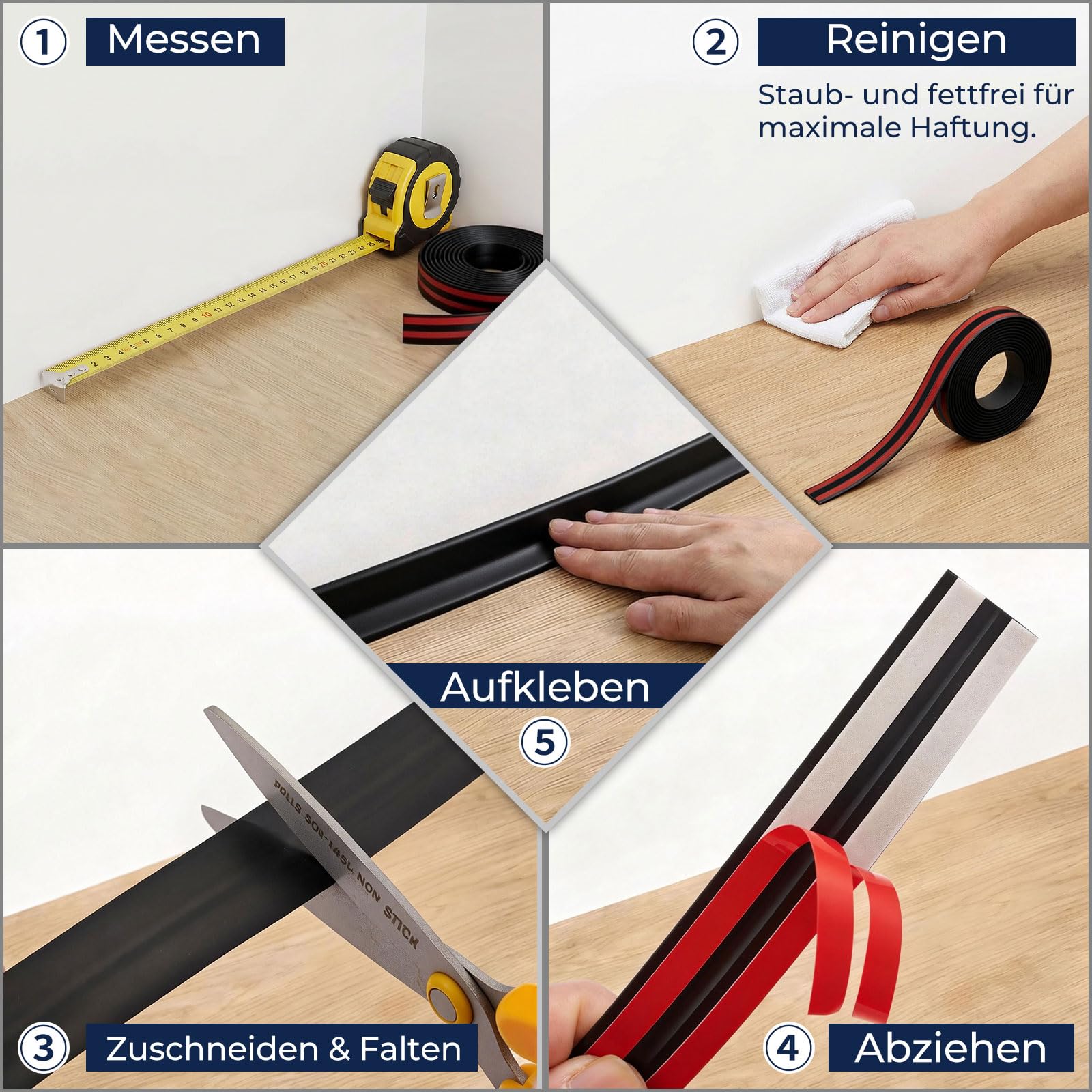 Winkelleiste selbstklebend (2cm x 6m) Schwarz –Extra stark klebender Kantenschutz aus Premium-PVC–Edles Matt-Finish, flexible Zierleiste für Wand & Möbel, Wandabschlussleiste
