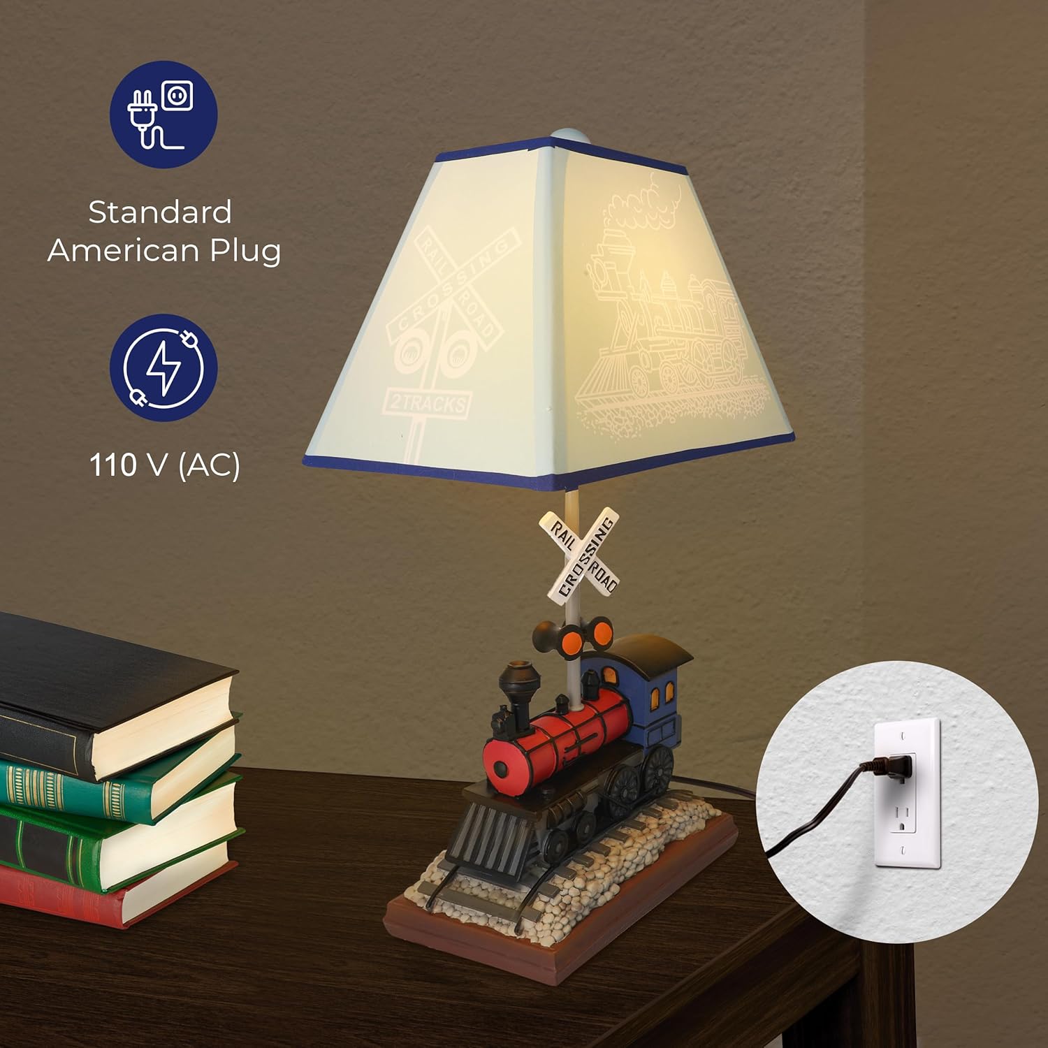 Train Table Lamp with Matching Night Light - Fantastic Hand Painted Details