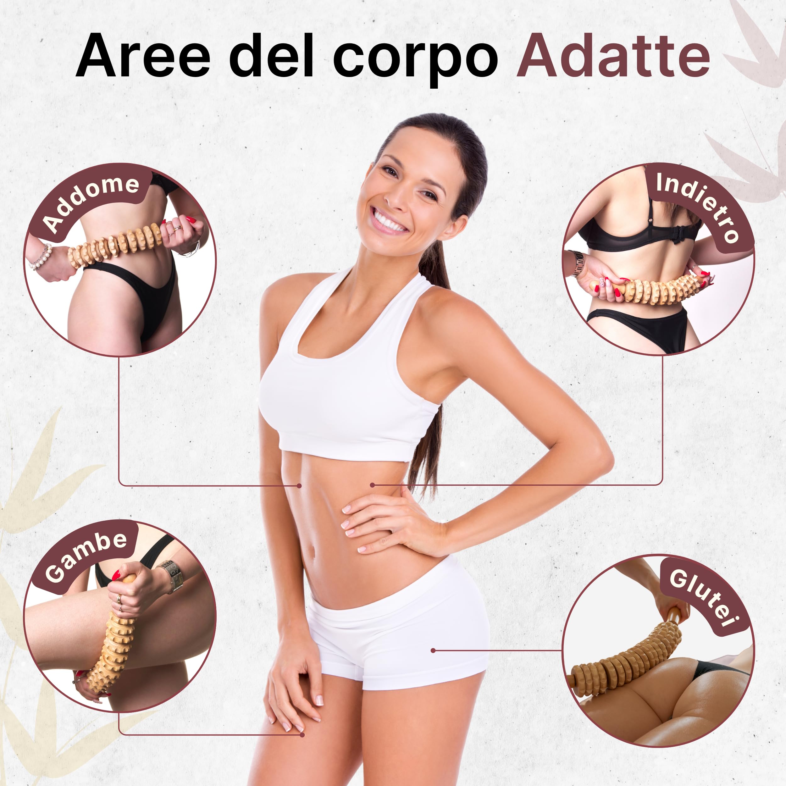 Rullo di Massaggio per Cellulite e Maderoterapia in Legno di Faggio. Massagio Anticellulite, Rullo per Massaggio Drenante Gambe, Glutei e Corpo. Massaggiatore Pancia. Include un Sacchetto