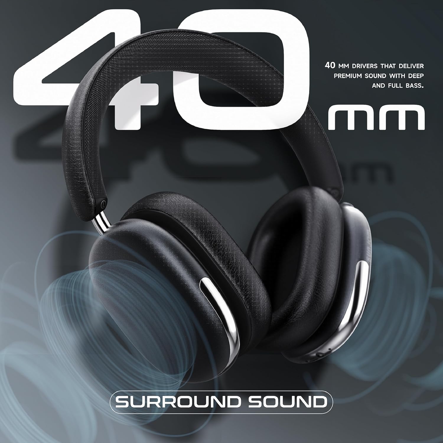 Freepods 120H Playtime Bluetooth ANC/ENC Pro-Level Active Noise Cancelling Over-Ear Headphones Wireless, Headphones with Built-in Microphone Type-C Charging for Call Travel Sports Gym (Black) - Image 3