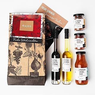Wajos Geschenkset Weihnachten – Kulinarische Vielfalt in edler Verpackung: Geschenk mit 5 Delikatessen + Flyer