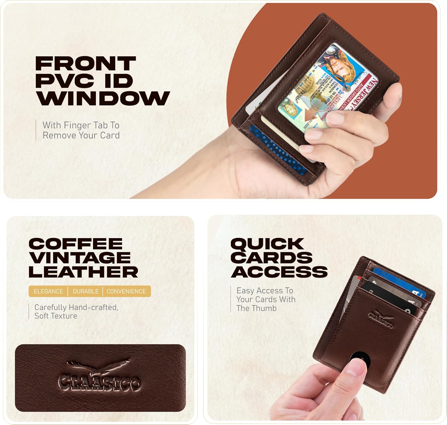 Claasico Front Pocket Small Mens Wallet RFID Blocking Genuine Leather Credit Card Holder - Image 3