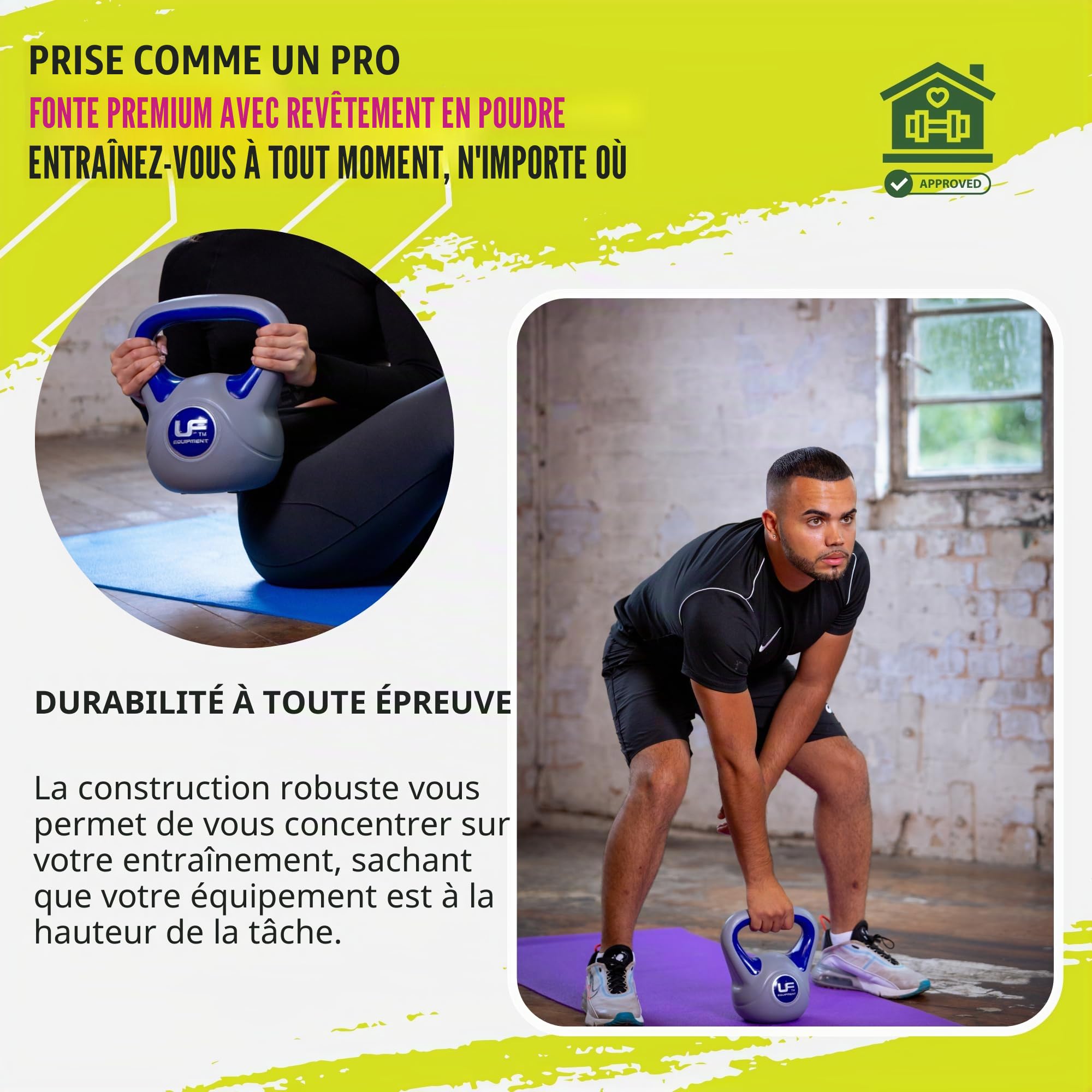Kettlebell en Vinyle, 12 kg, Bleu Marine
