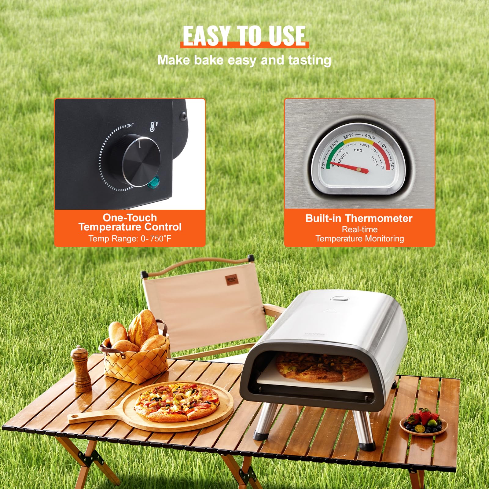 VEVOR Four à Pizza de Comptoir, Four Électrique Capacité 12 po, en Acier Inoxydable, avec Pierre à Pizza et Spatule, Chauffe jusqu'à 454 ℃, pour Restaurant, Maison, Camping, Intérieur et Extérieur