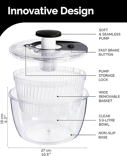 Miniatura 3 de Joined Molinillo de ensalada de bomba grande con drenaje, tazón y colador, giratorio de lechuga multiusos rápido y fácil, secadora de verduras,