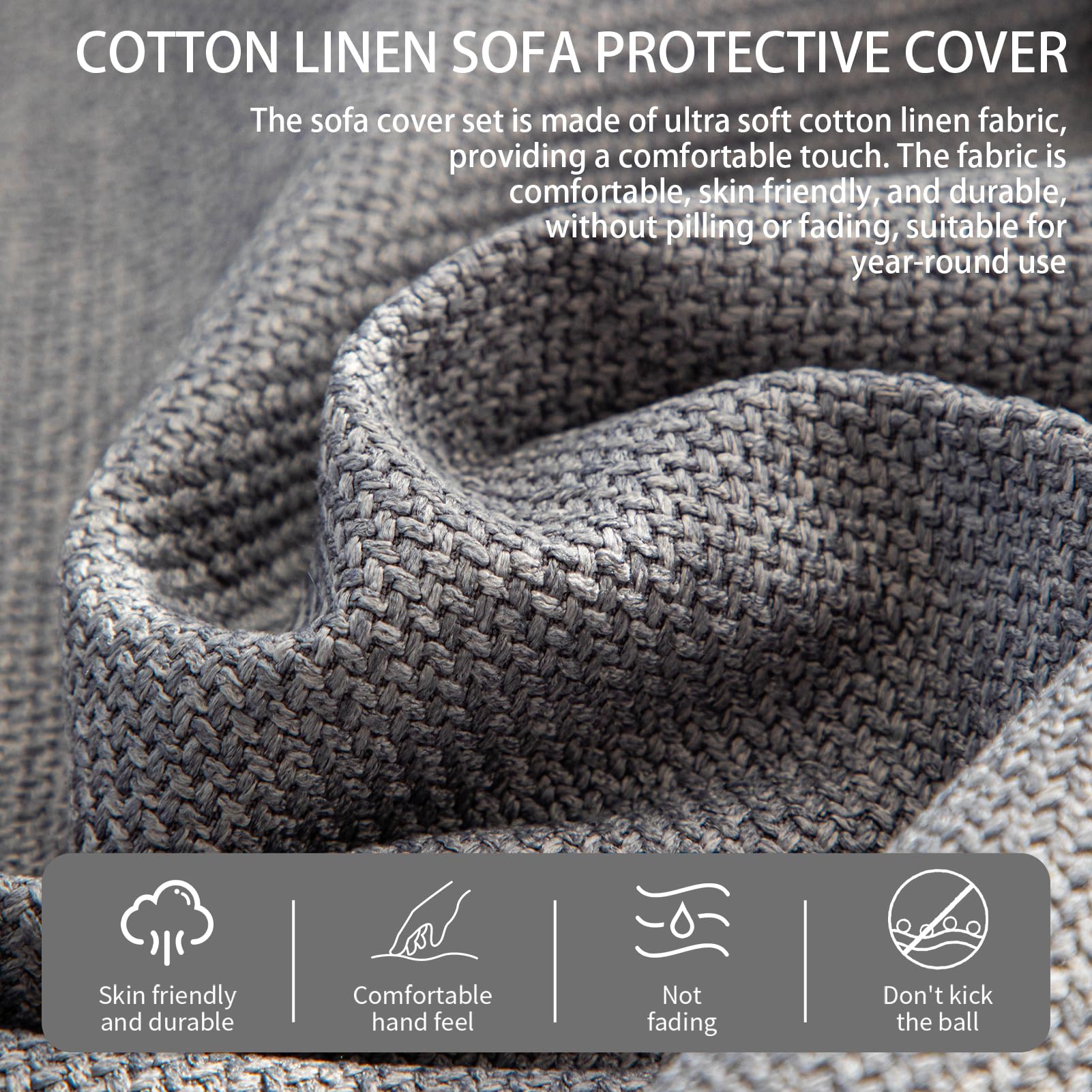 Housse de canapé lavable en coton doux et lin pour animaux domestiques - Housse de canapé antidérapante pour canapé sectionnel - Protection de meubles pour animaux domestiques
